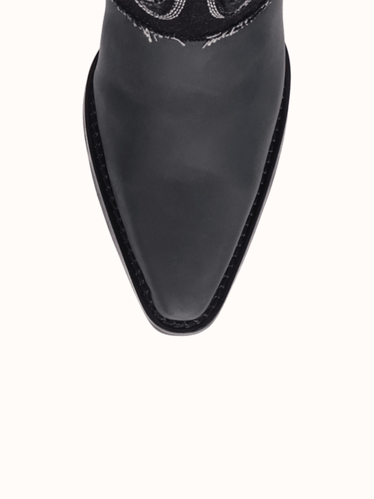 Black Denim And Vegan Leather Snip-Toe Embroidery Fold-Over Wide Calf Knee High Cowgirl Boots