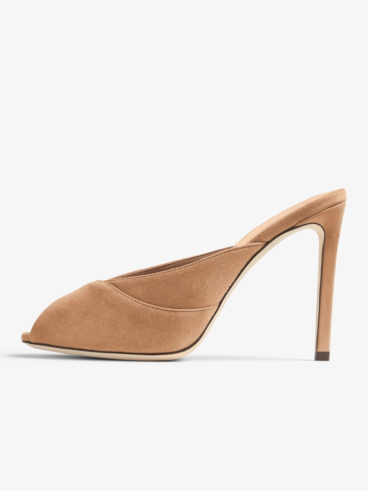 Sand Faux Suede Peep Round-Toe Slip-On Mules High Heels