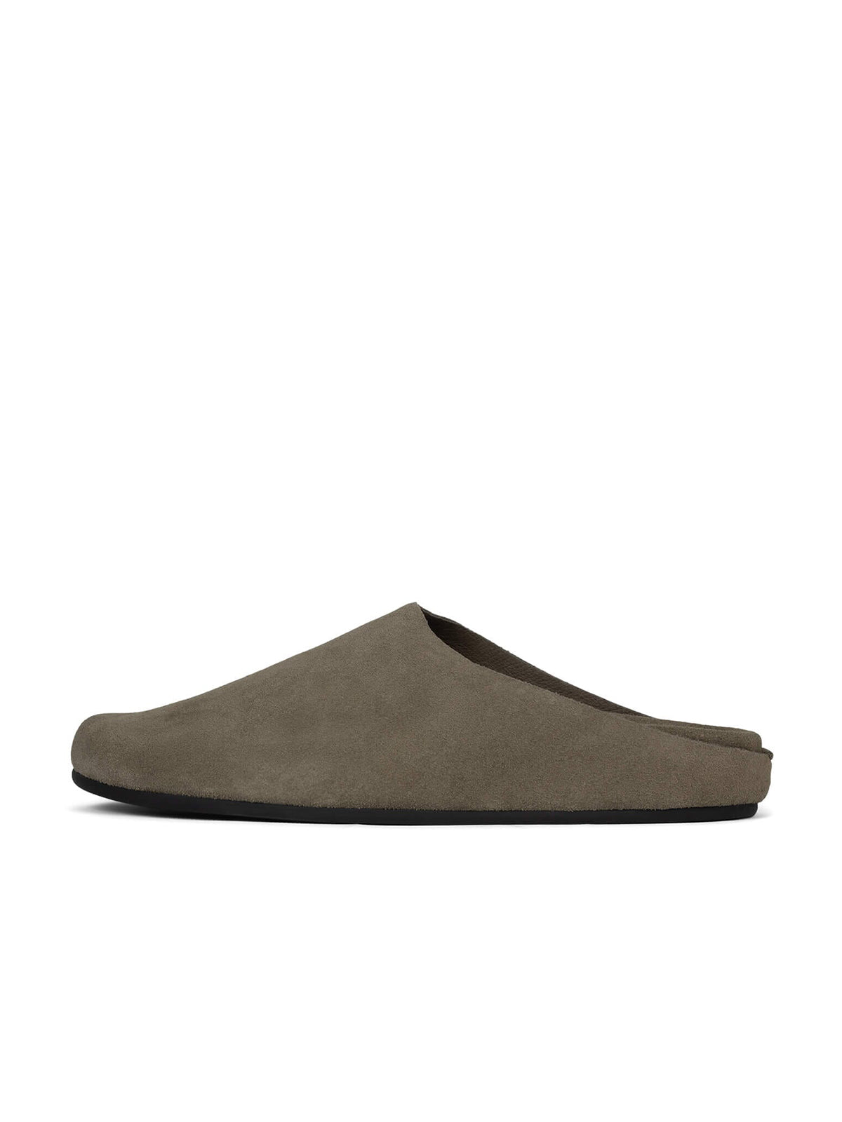 Khaki Faux Suede Square-Toe Slip-On Simple Backless Flats