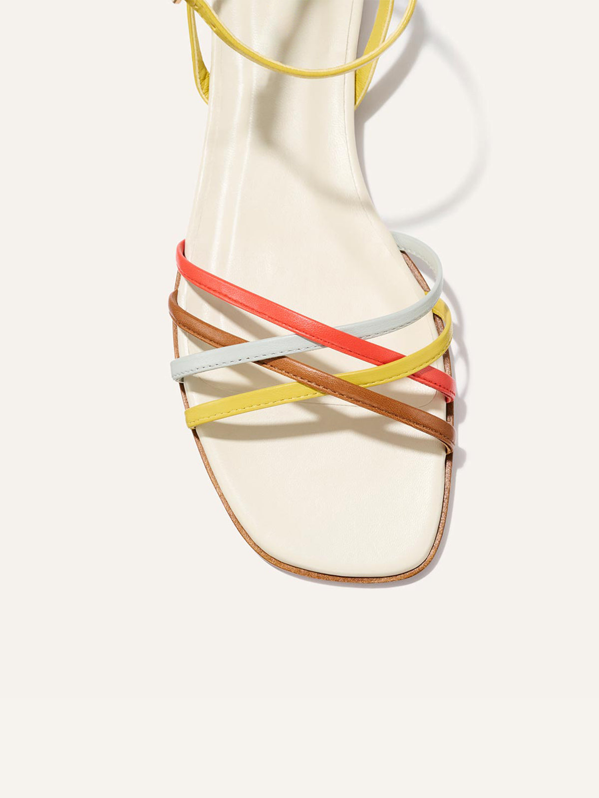 Multicolor Square-Toe Strappy And Ankle Strap Chic Sandals Flats