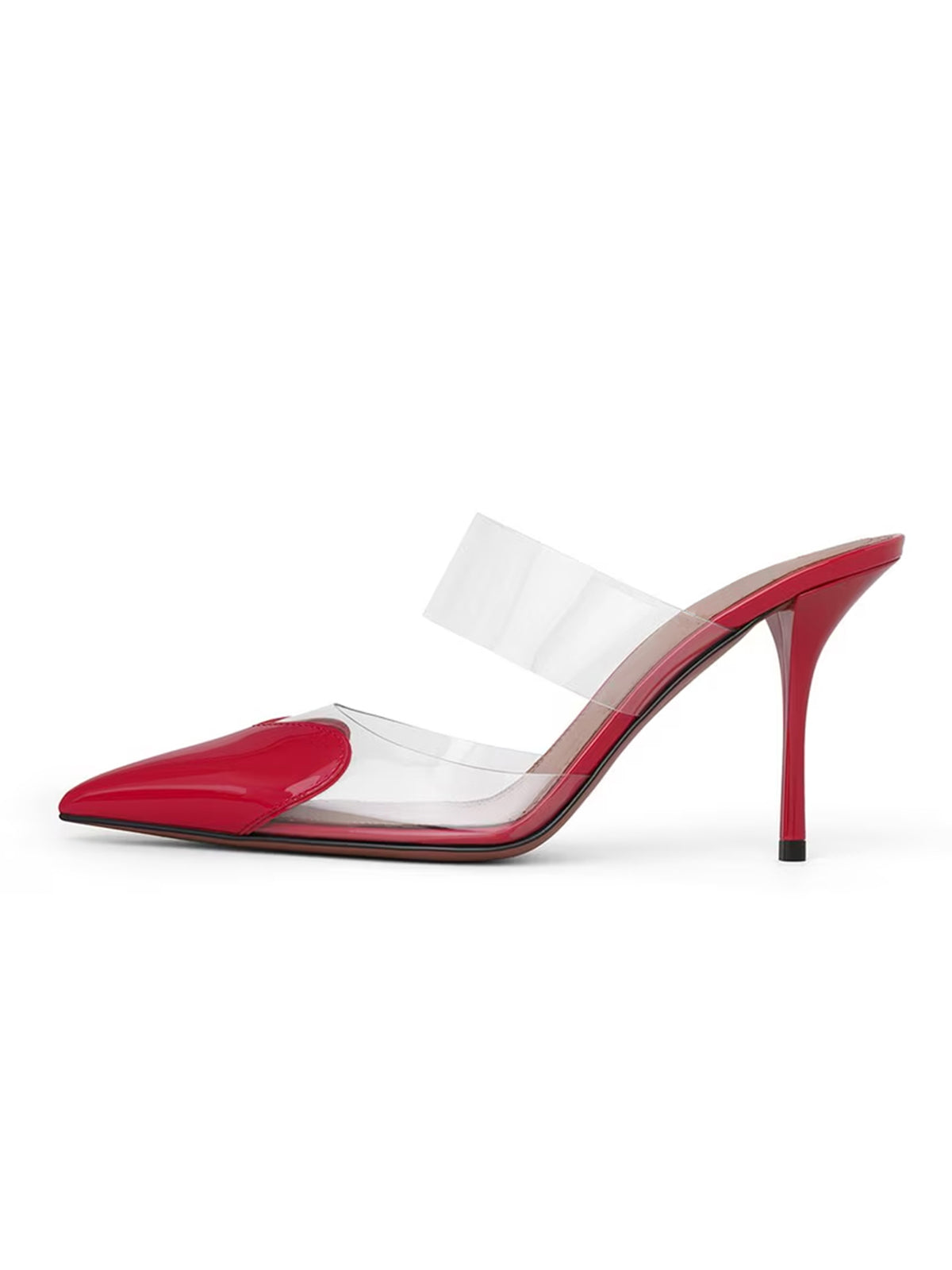 Patent Red And TPU Transparent Film Pointed-Toe Slip-On High Heels