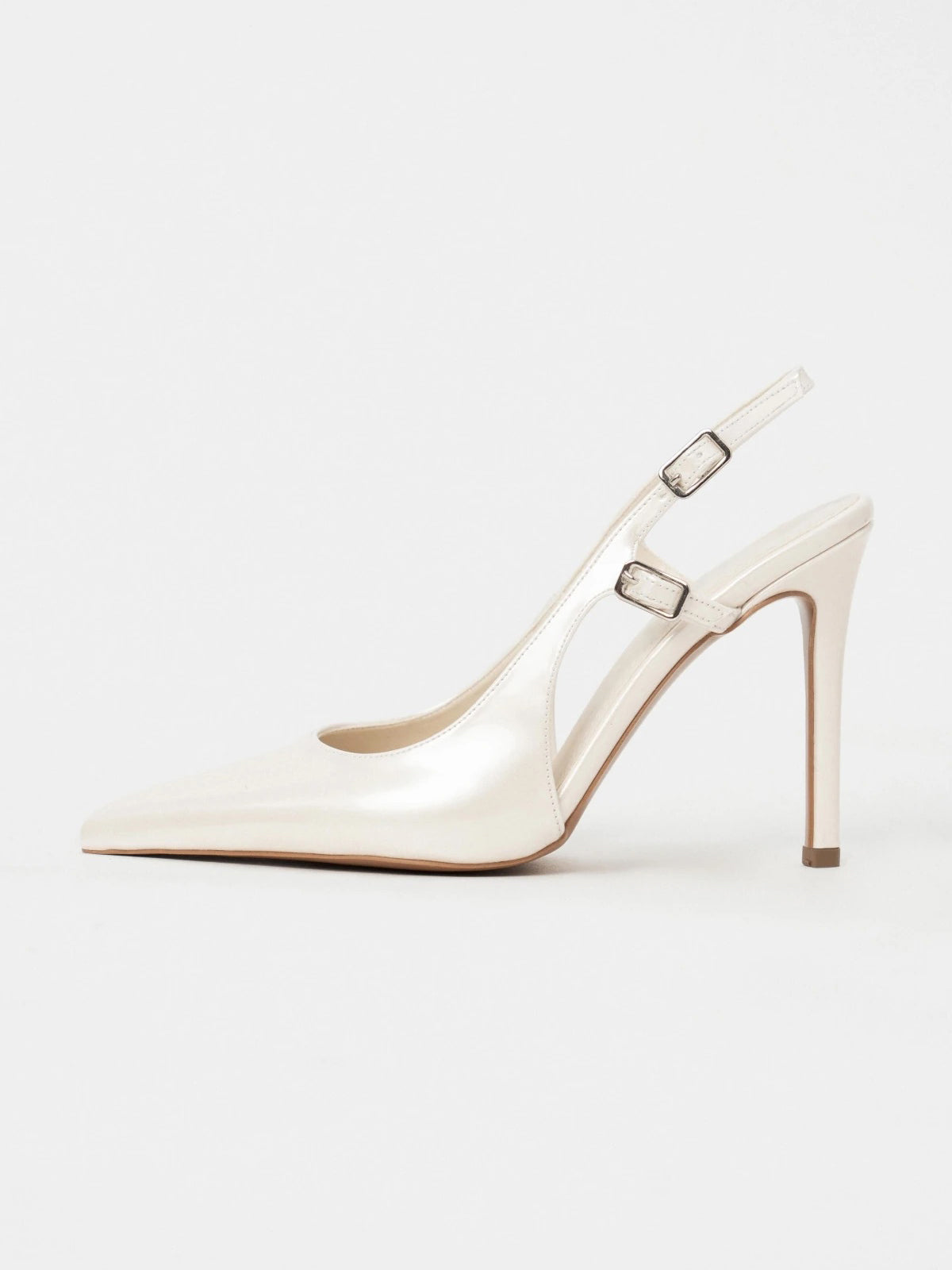 Patent Leather Pointed-Toe Buckle Back Strap Chic High Heels - Pearl