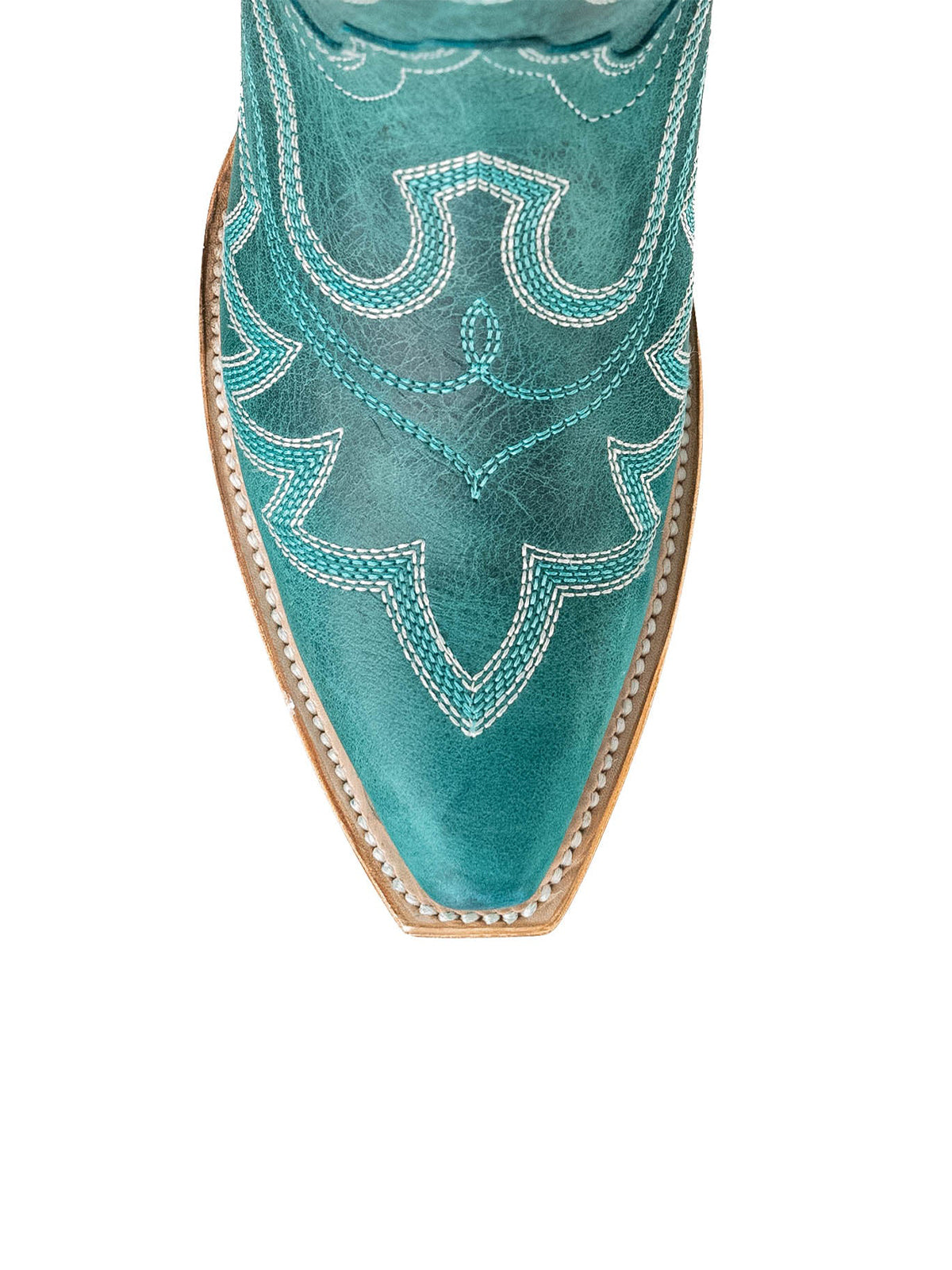 Snip-Toe Sleek Embroidery Mid Calf Cowgirl Boots For Woman - Turquoise
