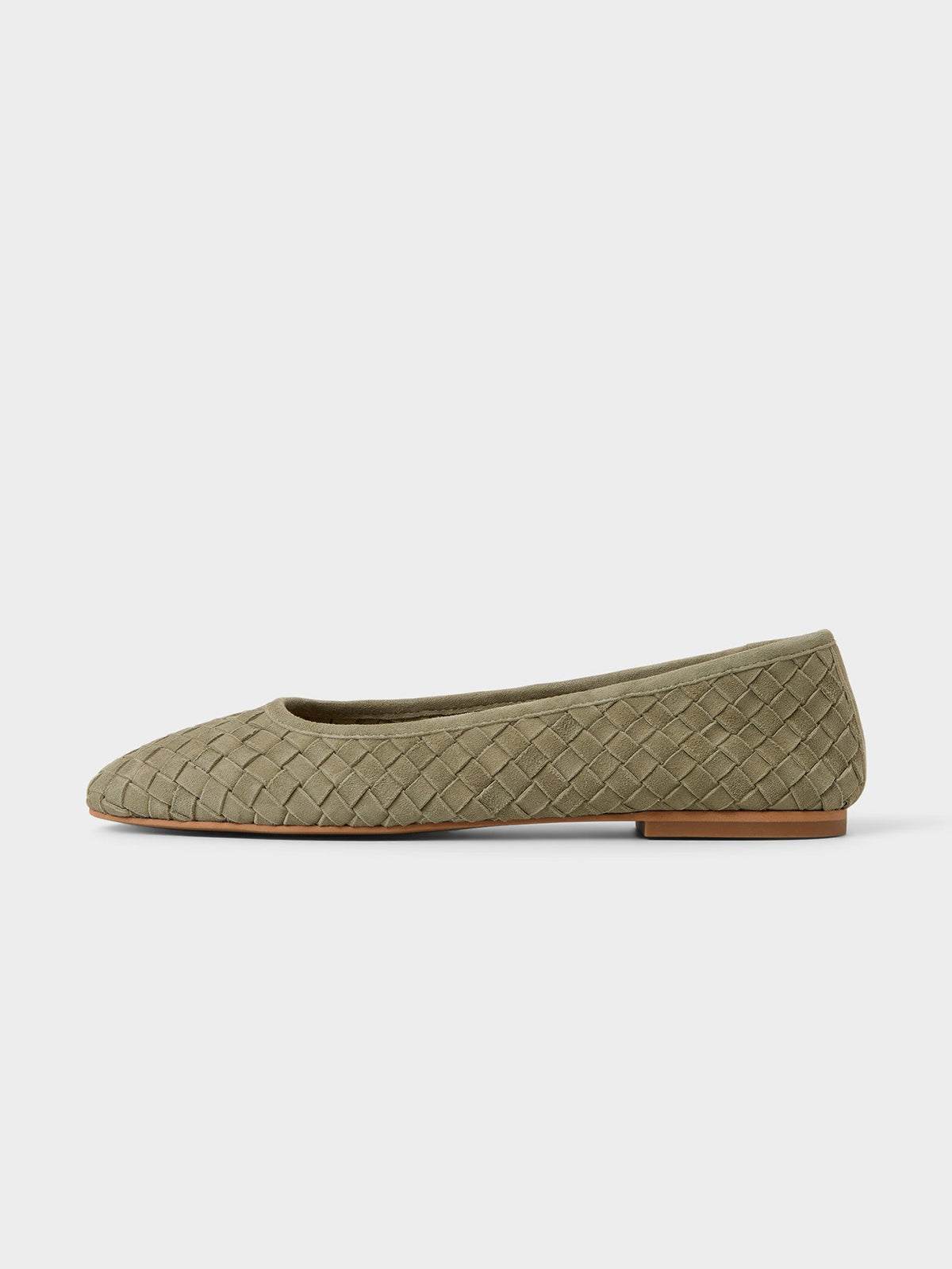 Green Woven Faux Suede Square-Toe Simple And Classic Ballet Flats