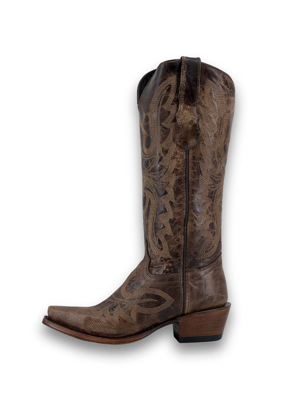 Snip-Toe Sleek Embroidery Mid Calf Cowgirl Boots For Woman - Distressed Brown