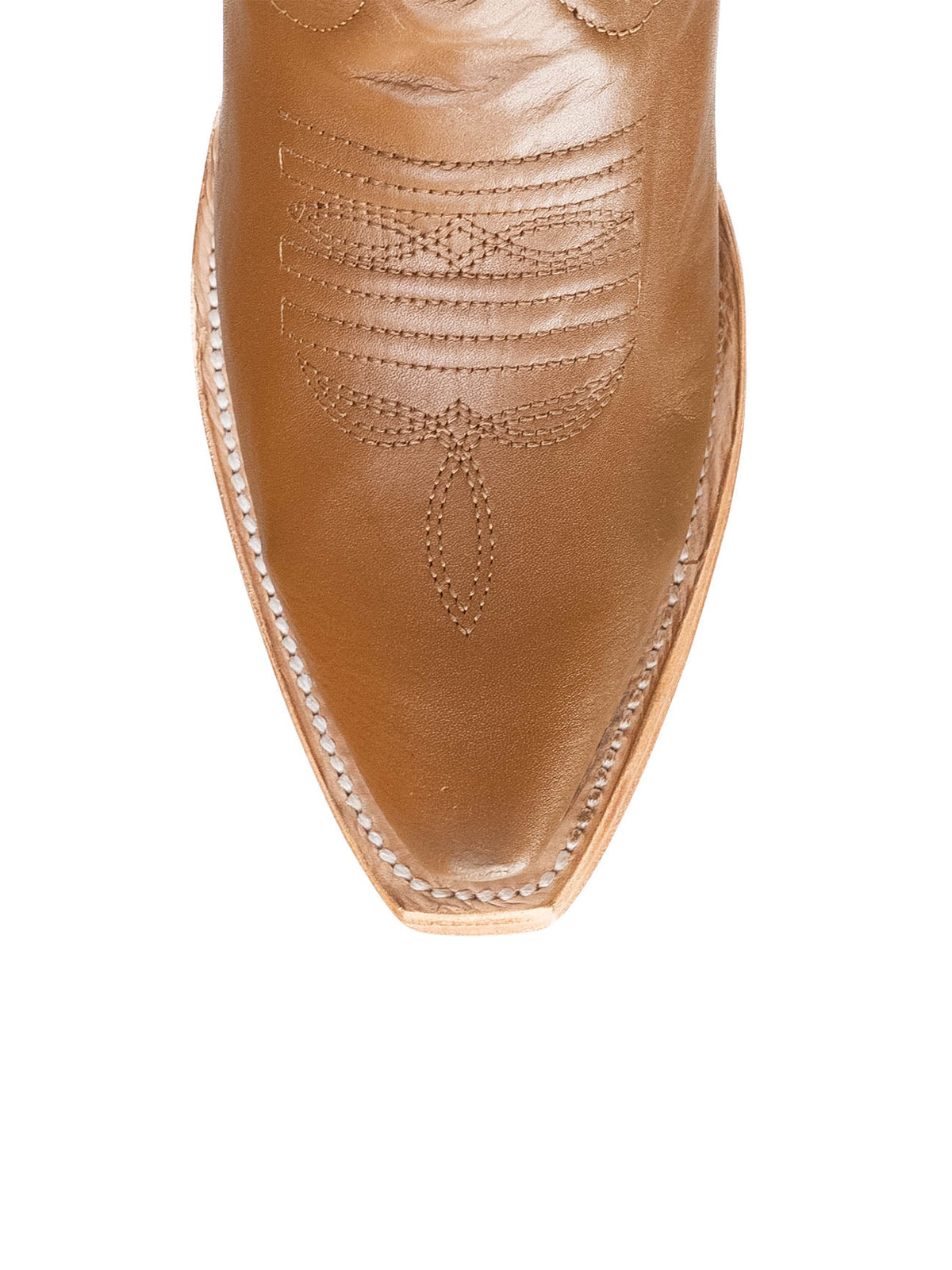 Tan Western Snip-Toe Embroidery And Studs Mid Calf Chic Cowgirl Boots