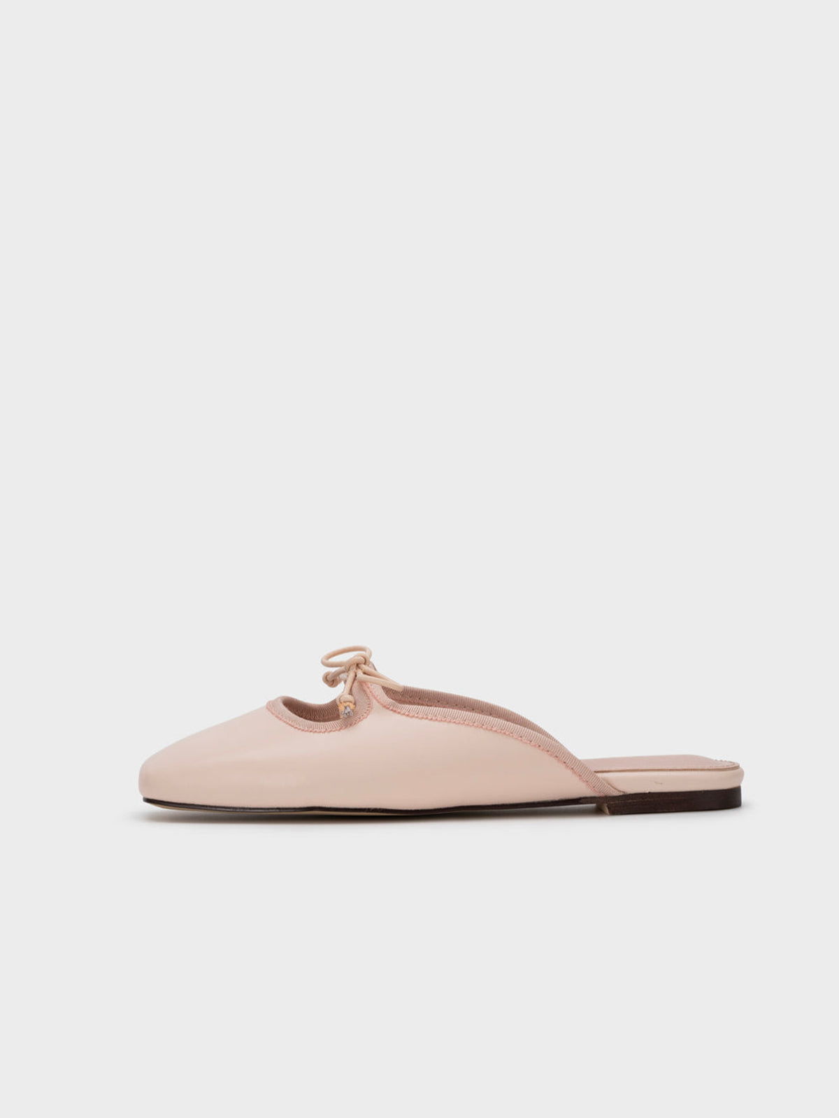 Light Pink Square-Toe Slip-On Bow Mule Flats