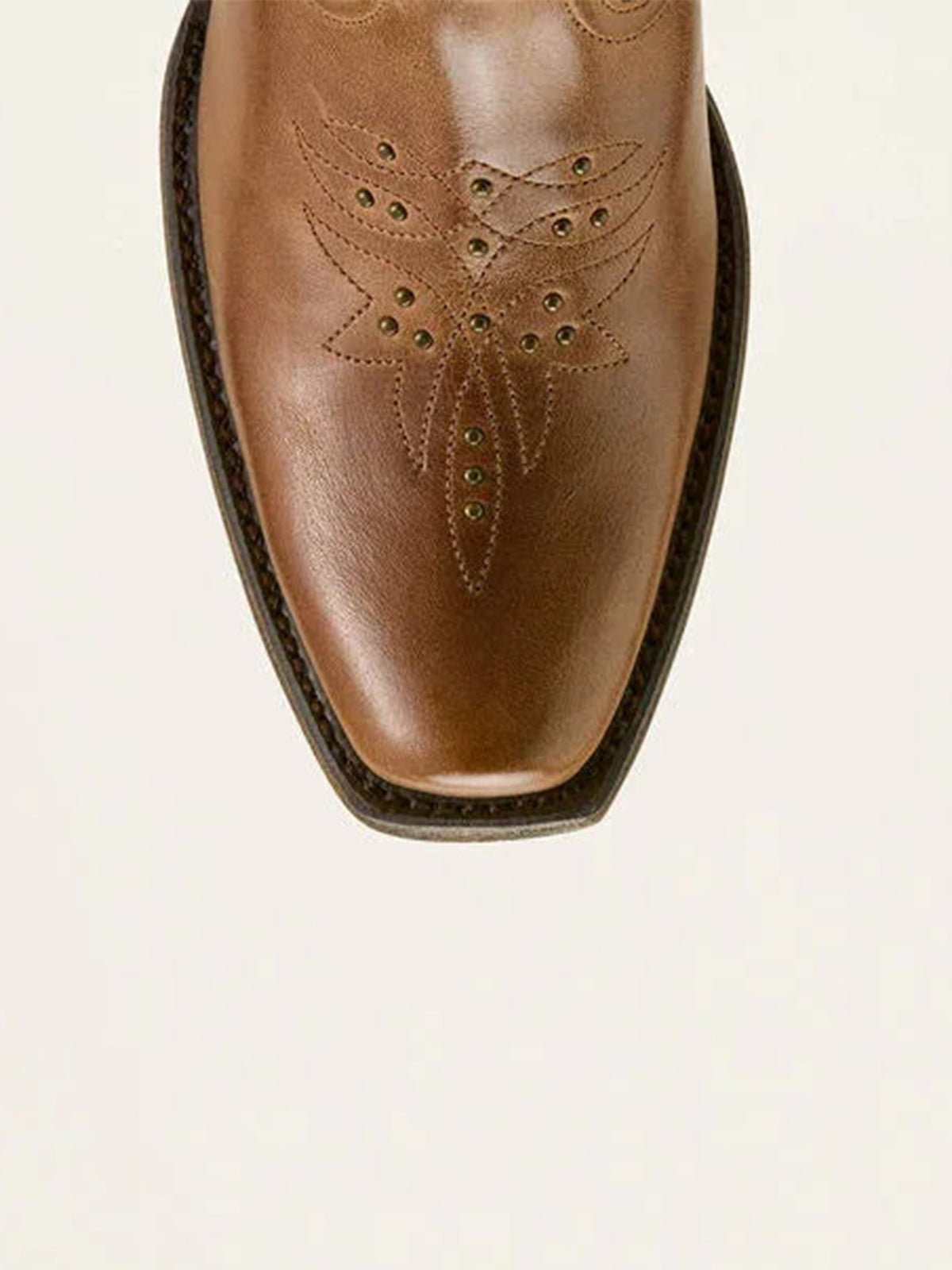 Tan Square-Toe Stitch And Studs Chic Mid Calf Cowgirl Boots