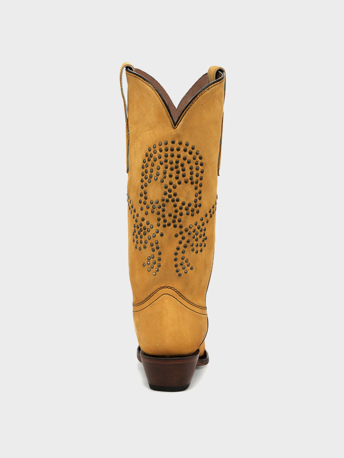 Yellow Snip-Toe Skull Design With Studs Mid Calf Cowgirl Boots