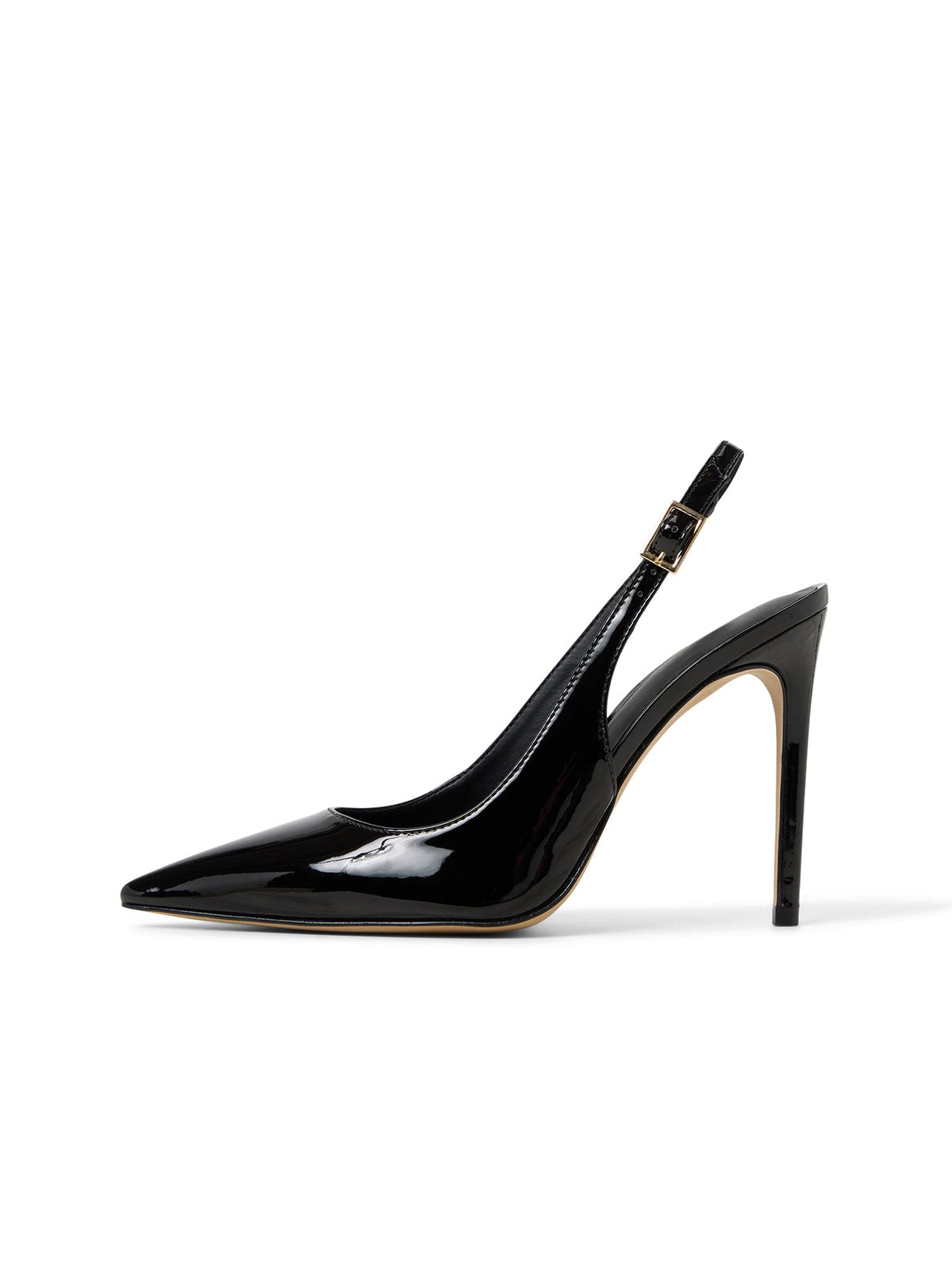 Patent Black Pointed-Toe Classic Buckle Slingback High Heels