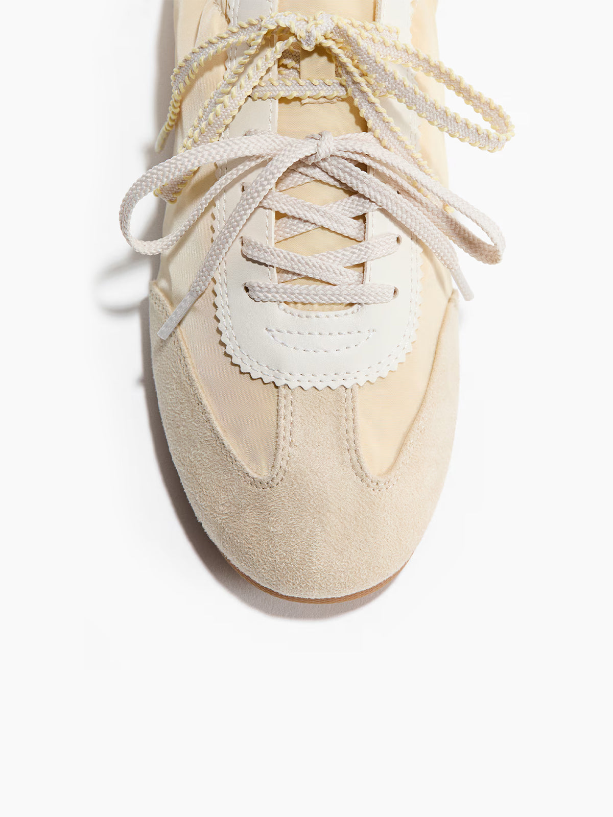 Light Yellow Round-Toe Front Lace-Up Flats Sneakers