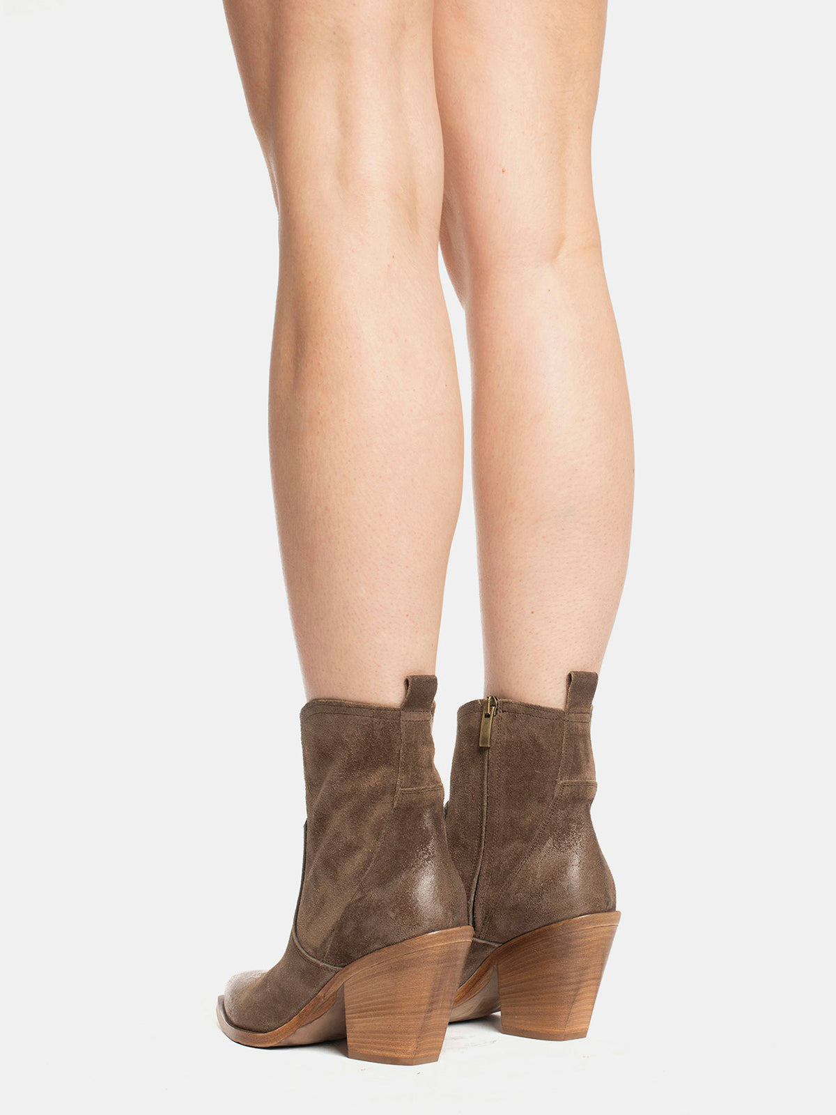 Brown Faux Suede Snip-Toe Side Full-Zip Classic Ankle Cowgirl Boots