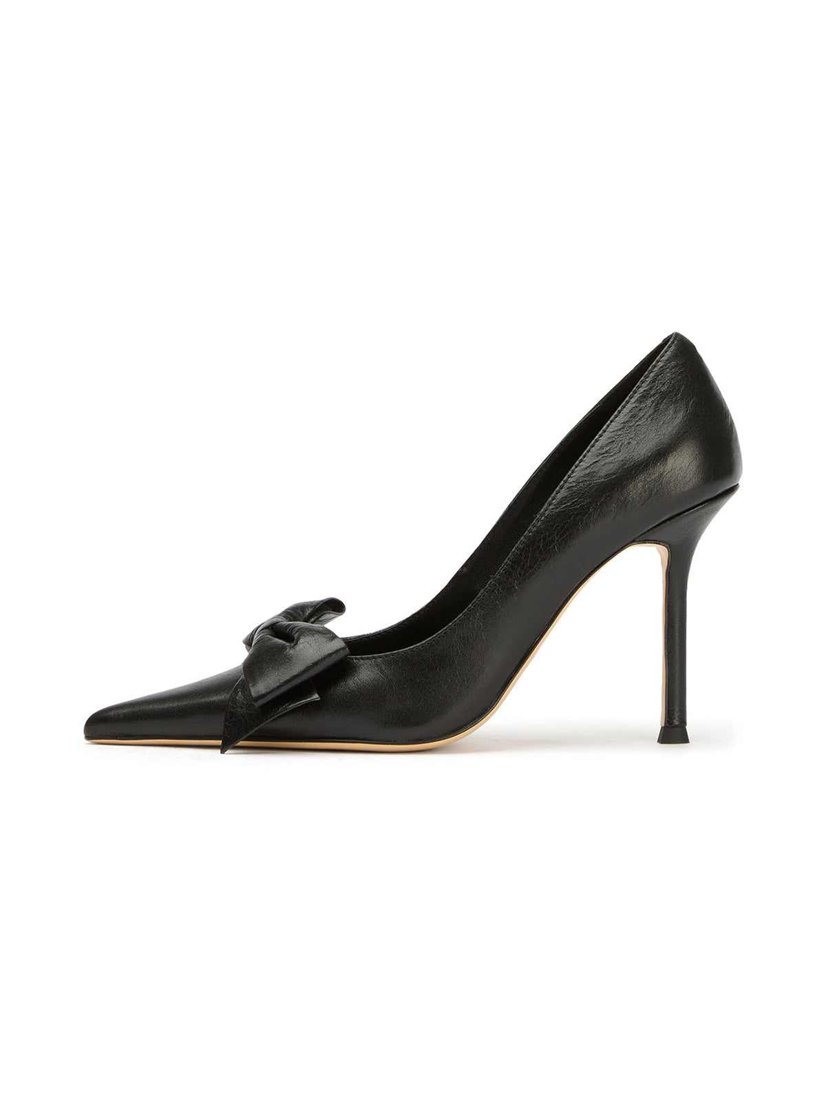 Black Pointed-Toe Front Oversized Bow Stylish High Heels