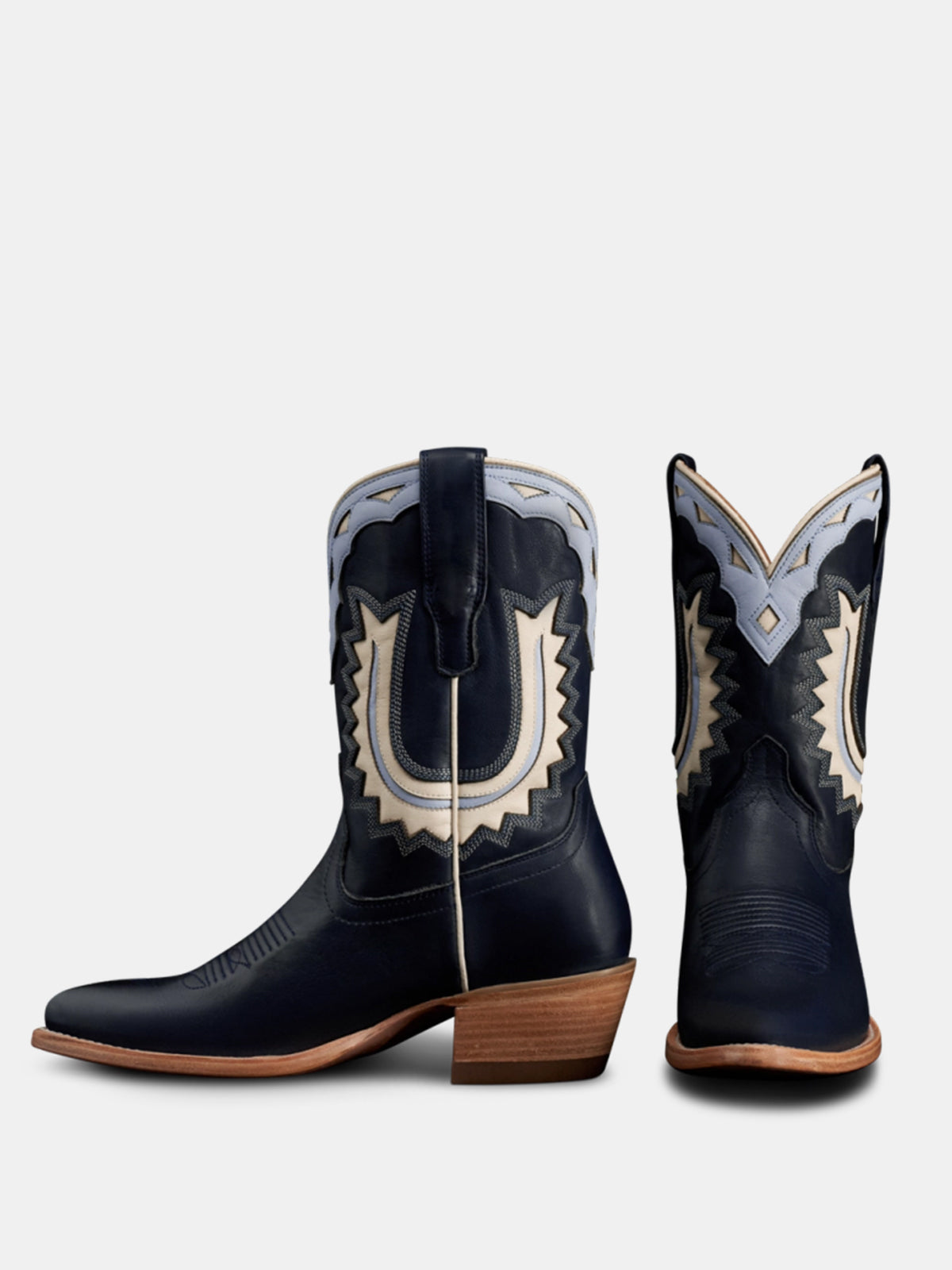 Navy And Blue Almond-Toe Horseshoe Inlay Ankle Cowgirl Boots