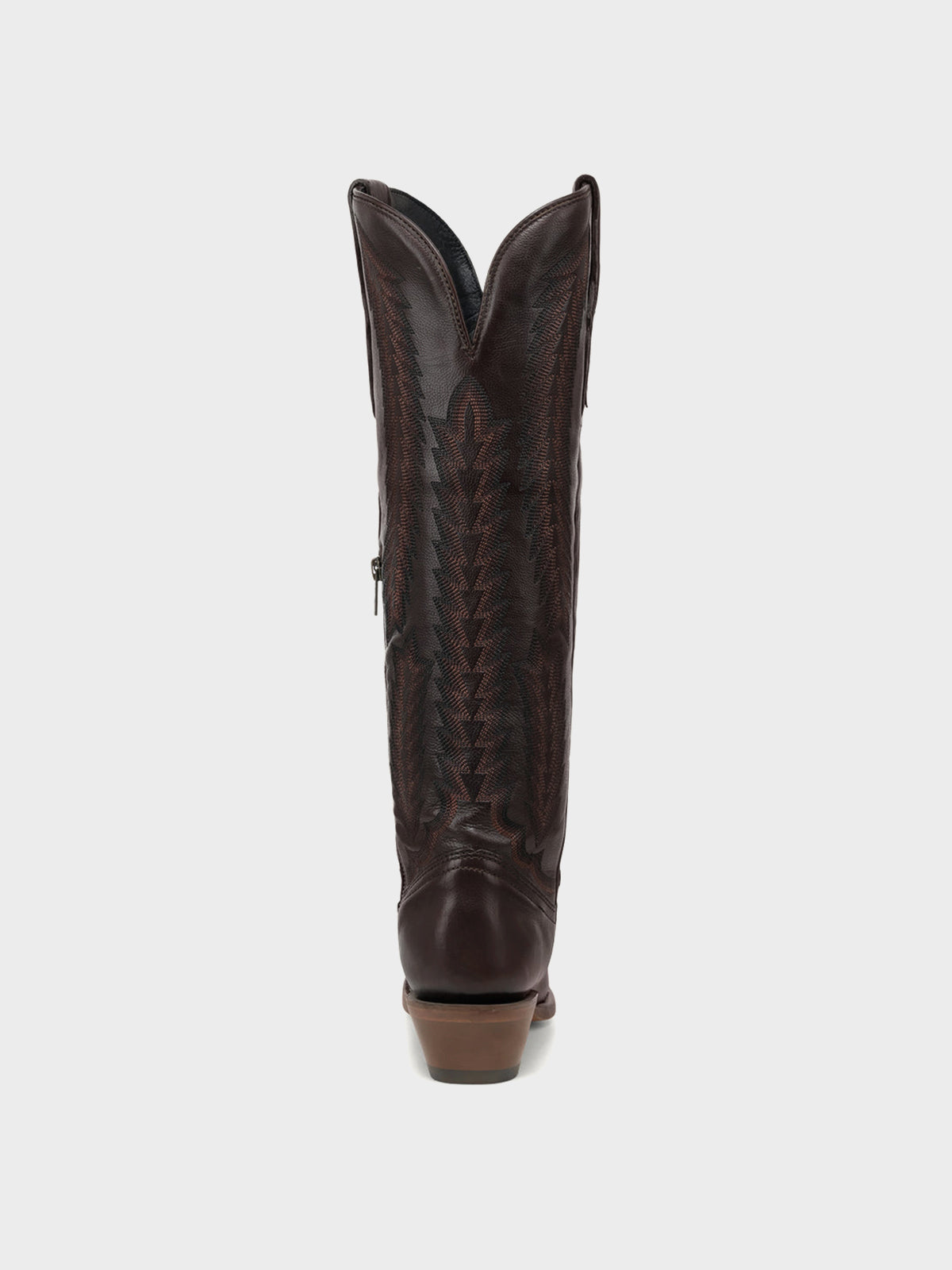 Chocolate Sleek Snip-Toe Chic Embroidery Half-Zip Knee High Cowgirl Boots