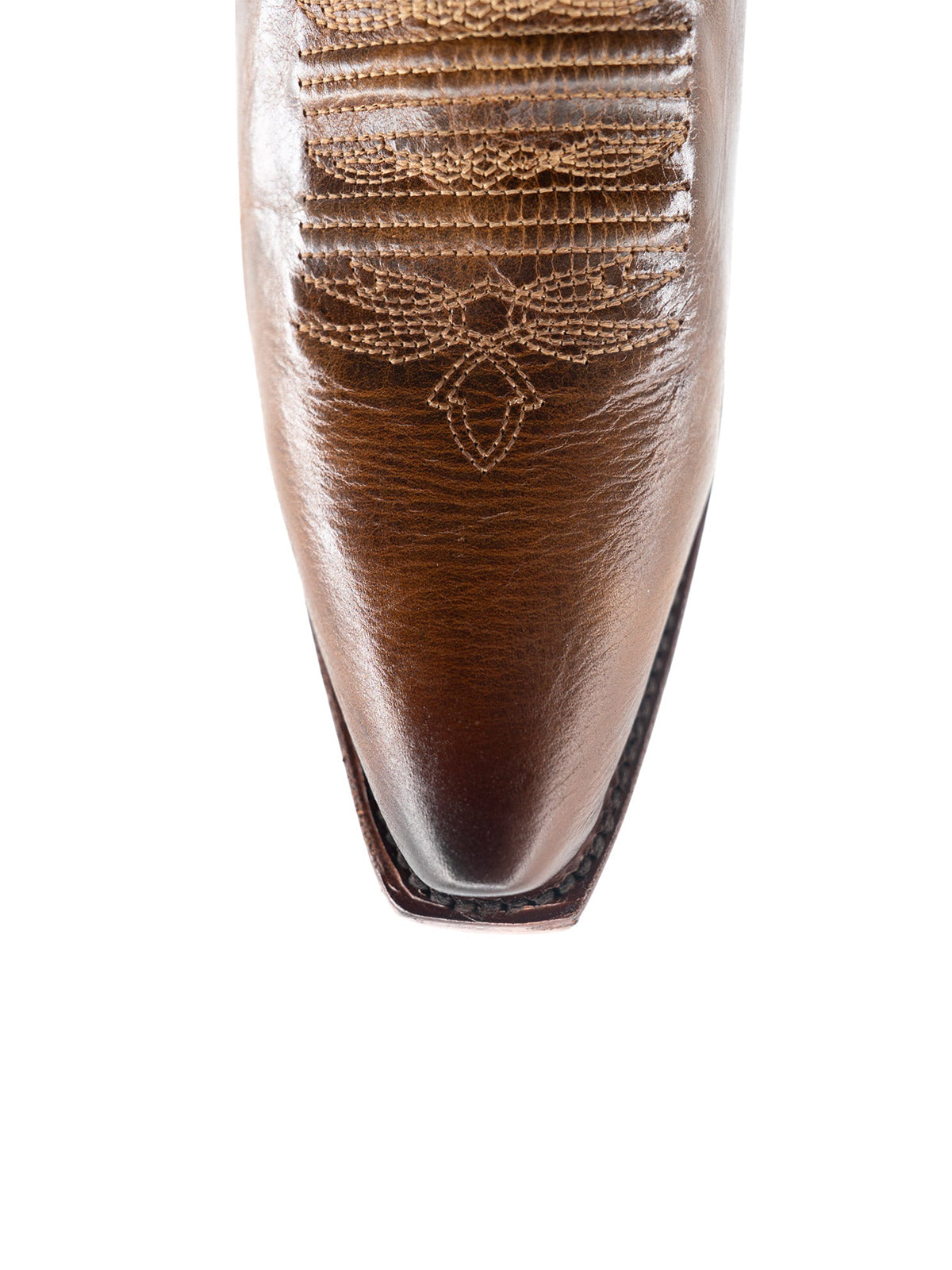 Western Snip-Toe Embroidery Half-Zip Mid Calf Cowgirl Boots - Dark Tan