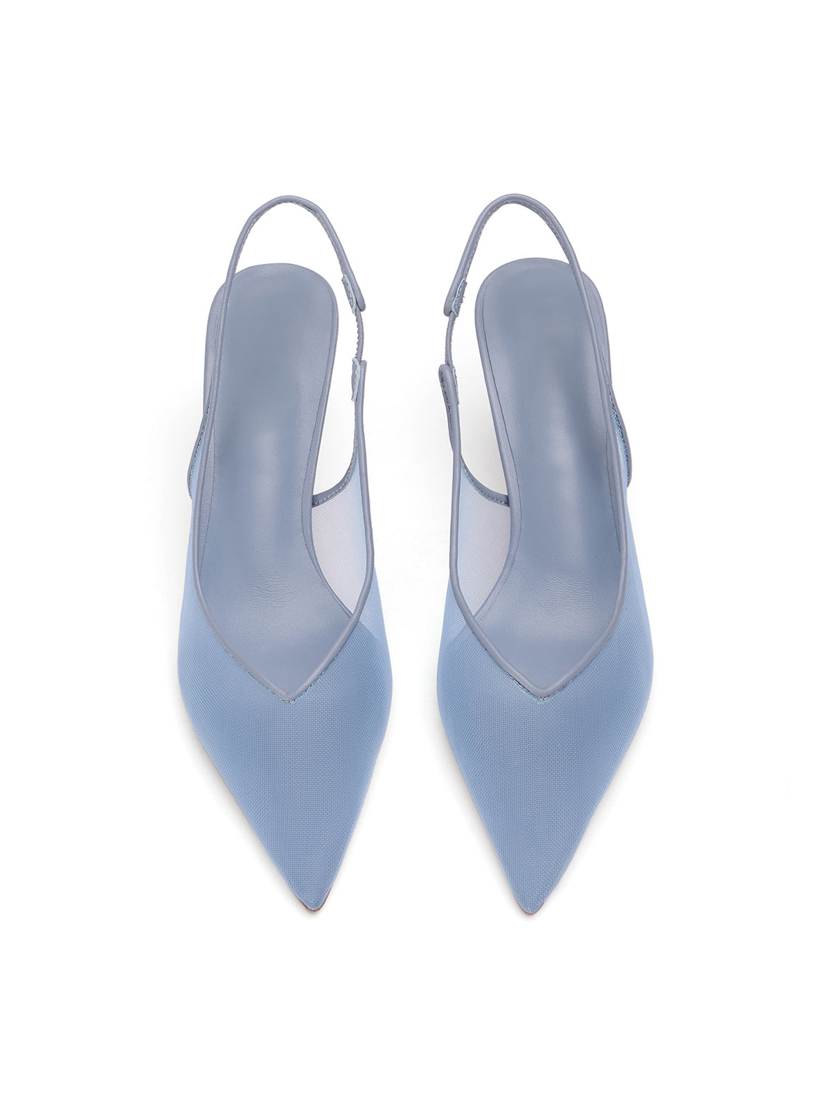 Blue Mesh Pointy Flared Heel Pumps Slingback Bridal Shoes