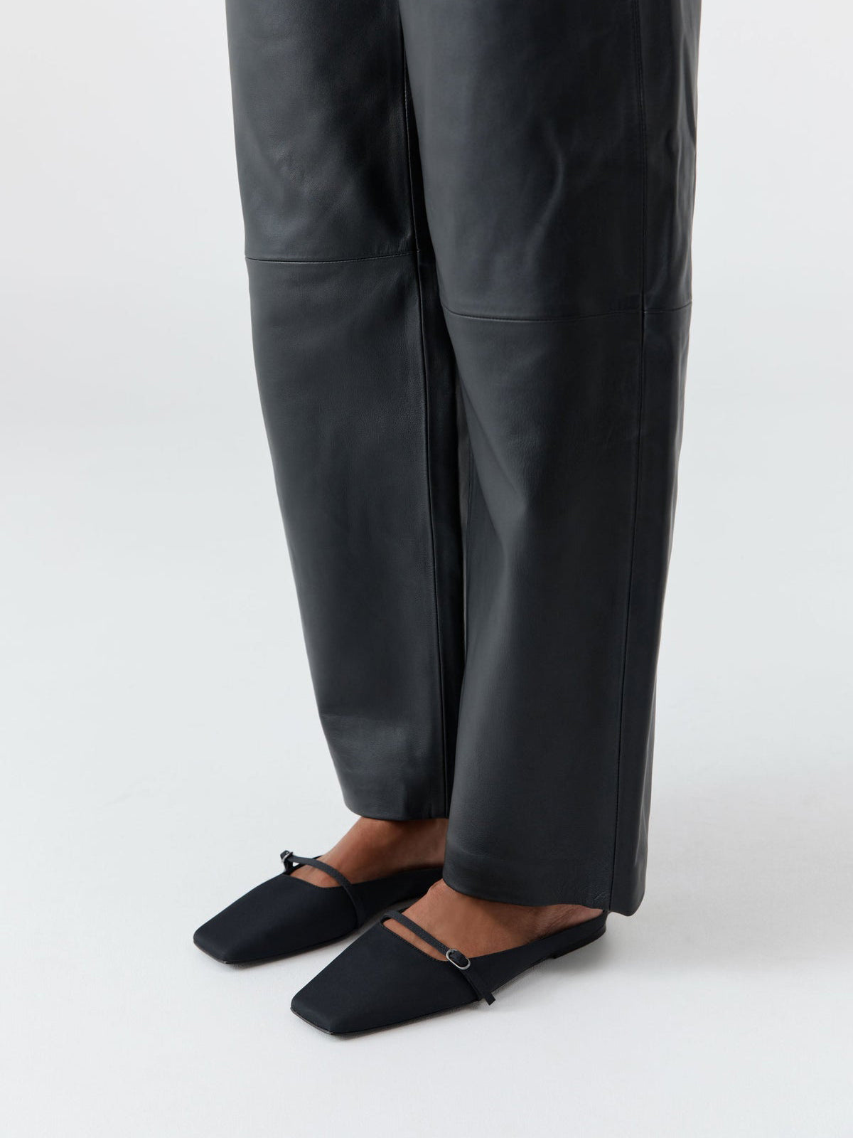 Black Square-Toe Front Strap Slip-On Flats