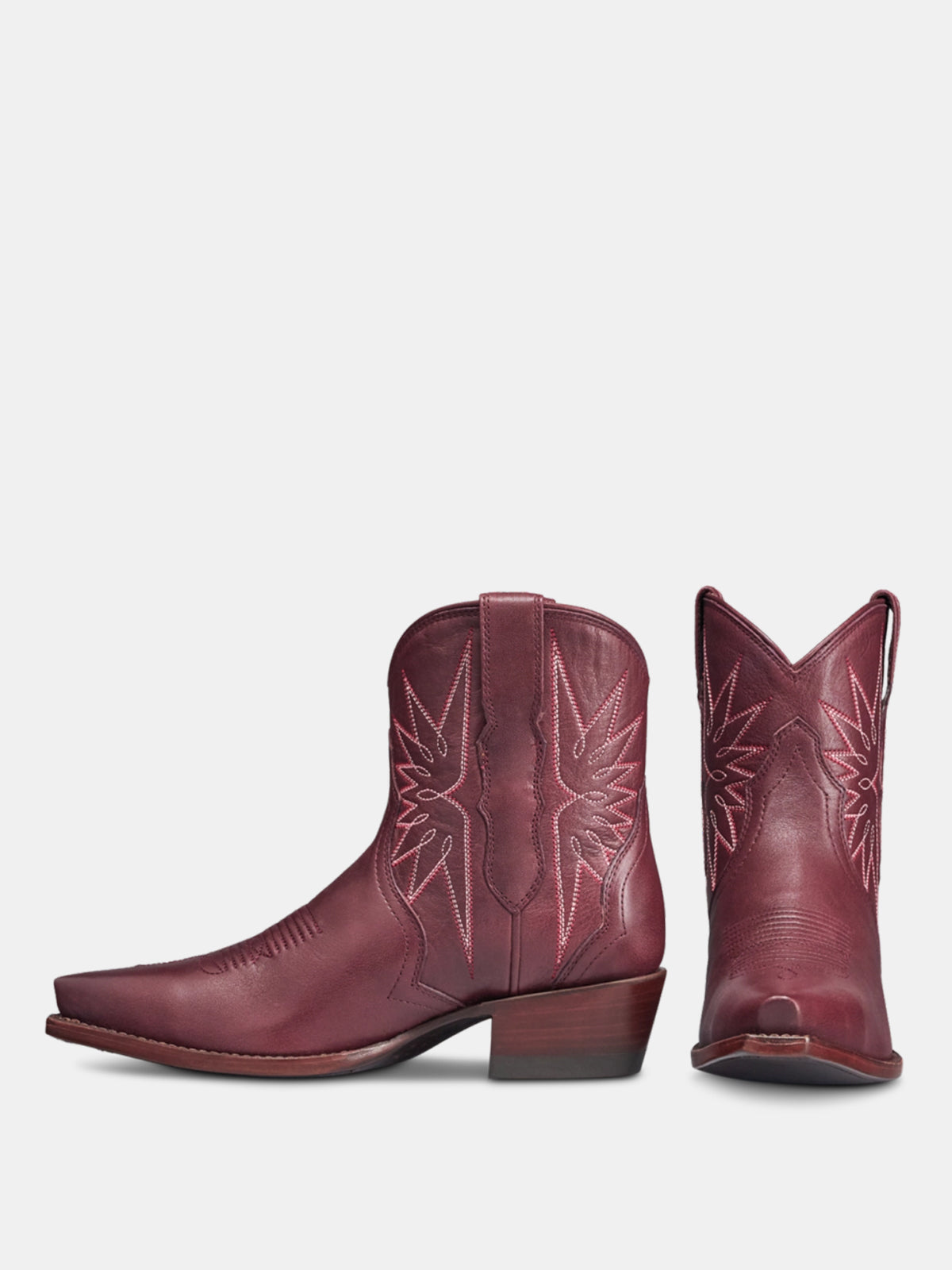 Wine Red Snip-Toe Embroidery Ankle Booties