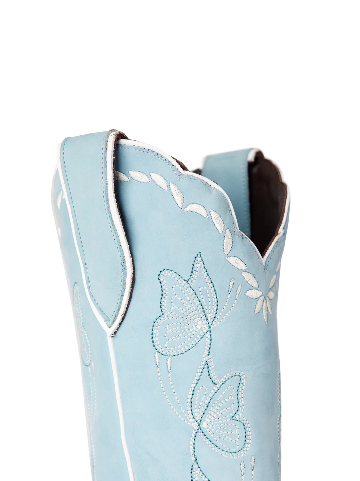 Almond-Toe Elegant Flowers Embroidery Knee High Half-Zip Cowgirl Boots - Powder Blue