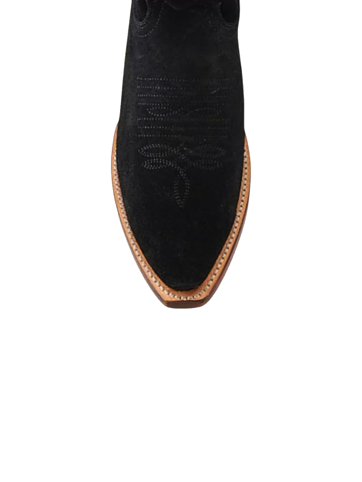 Tall Knee High Snip-Toe Embroidery Wide Calf Cowgirl Boots - Black Faux Suede