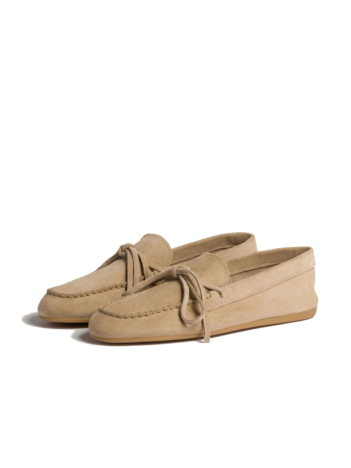 Tan Faux Suede Round-Toe Front Bow Loafers Flats
