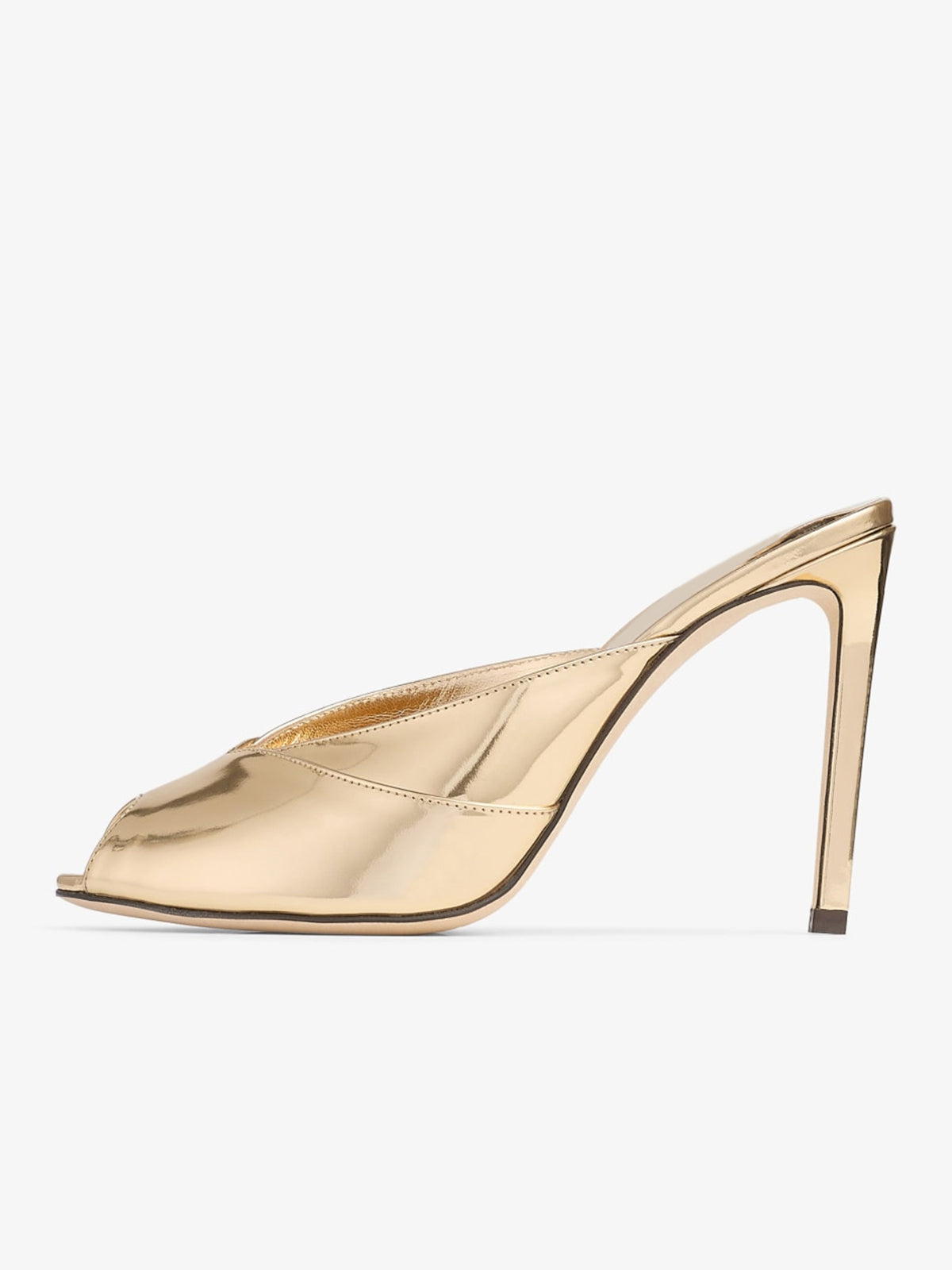 Metallic Gold Peep Round-Toe Slip-On Mules High Heels