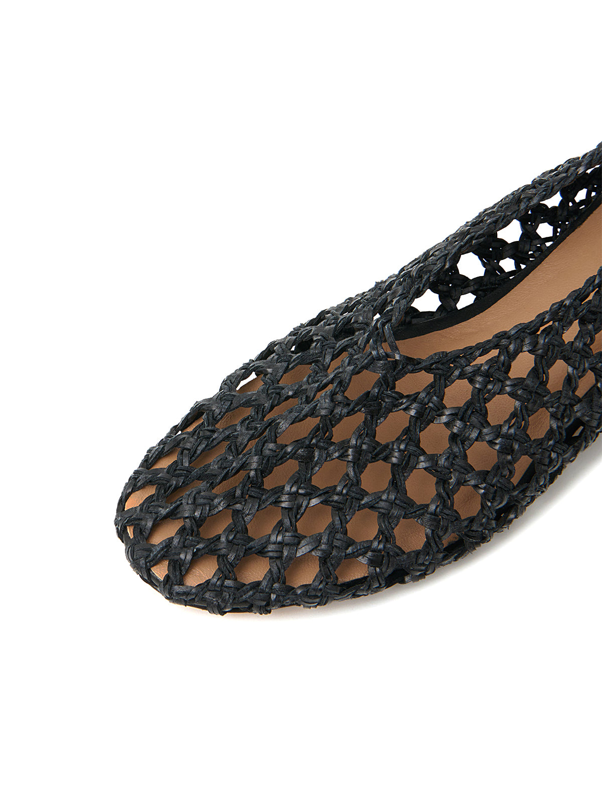 Black Woven Vegan Leather Round-Toe Simple Slip-On Flats