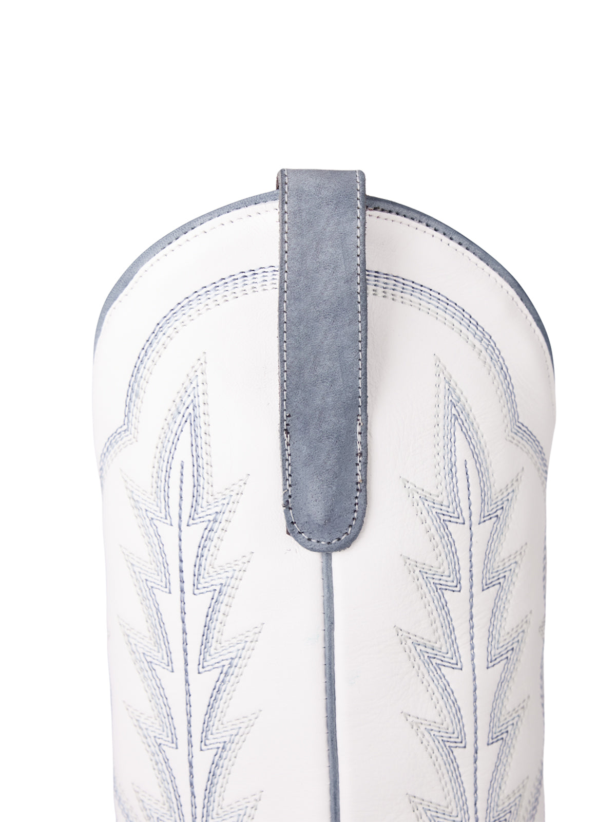 Contrast White And Dusty Blue Snip-Toe Chic Embroidery Mid Calf Cowgirl Boots