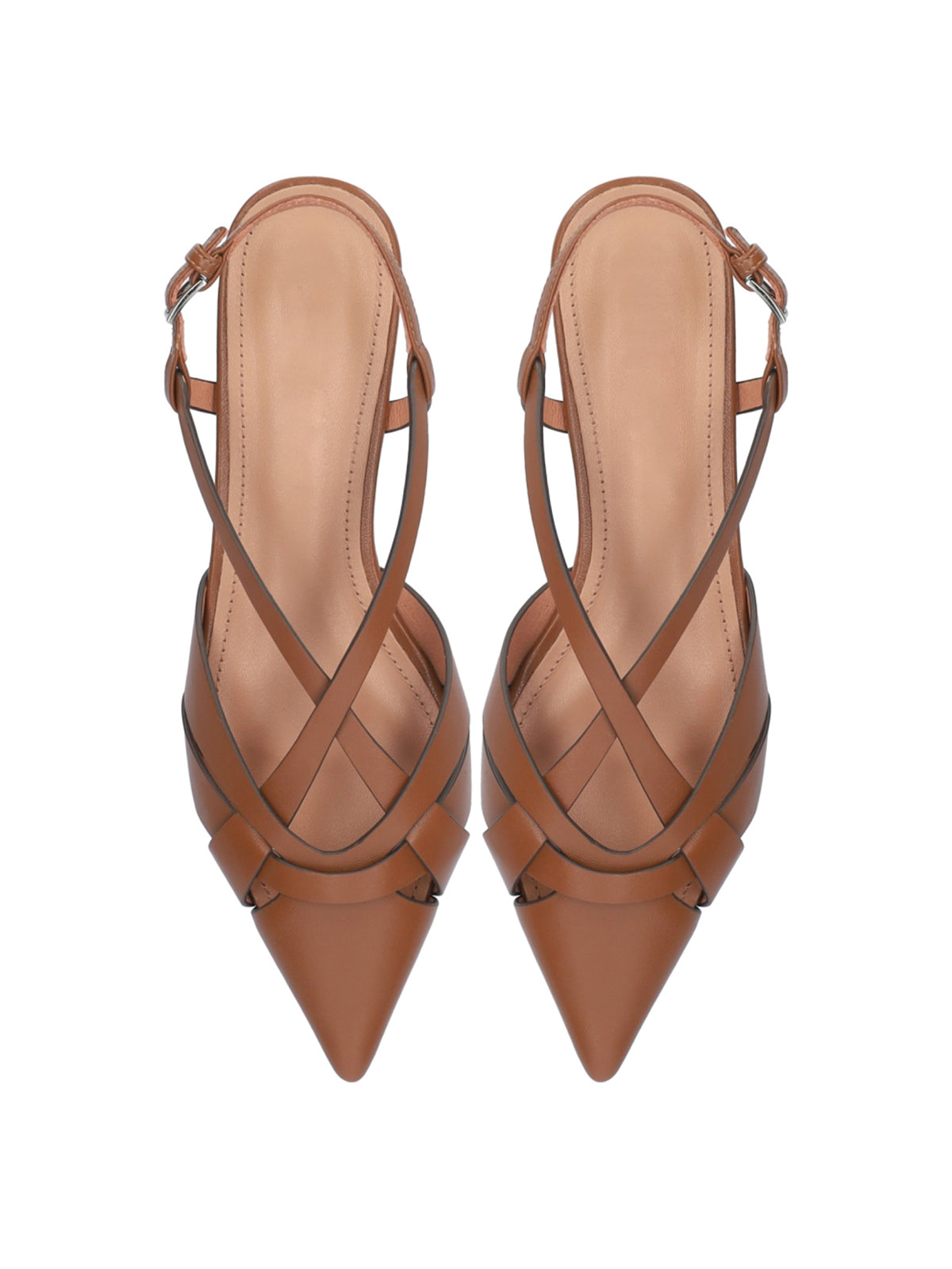 Tawny Pointed-Toe Crossed Back Strap Chic Flats