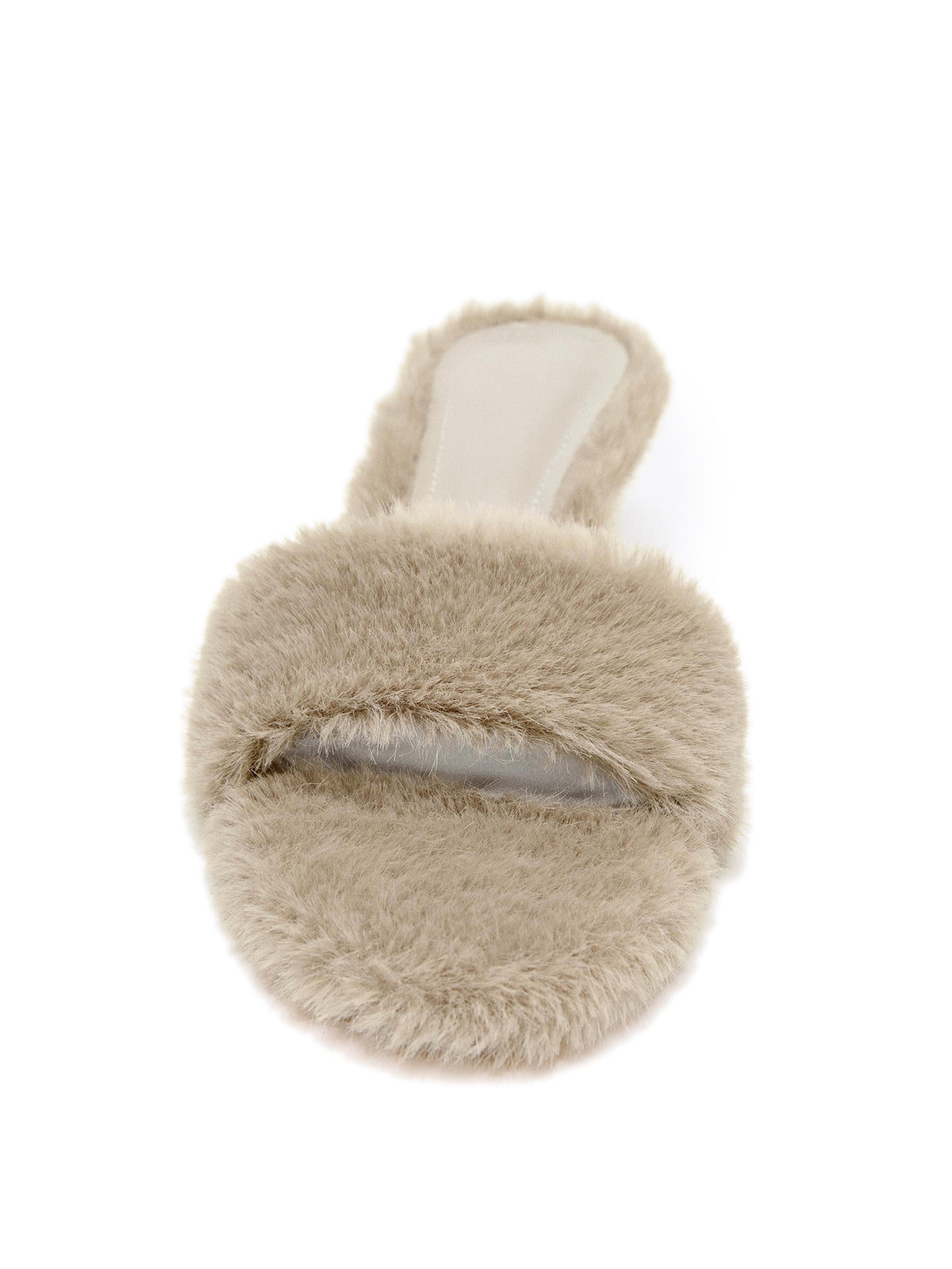 Gray Plush Round-Toe Front Strap Kitten Heels