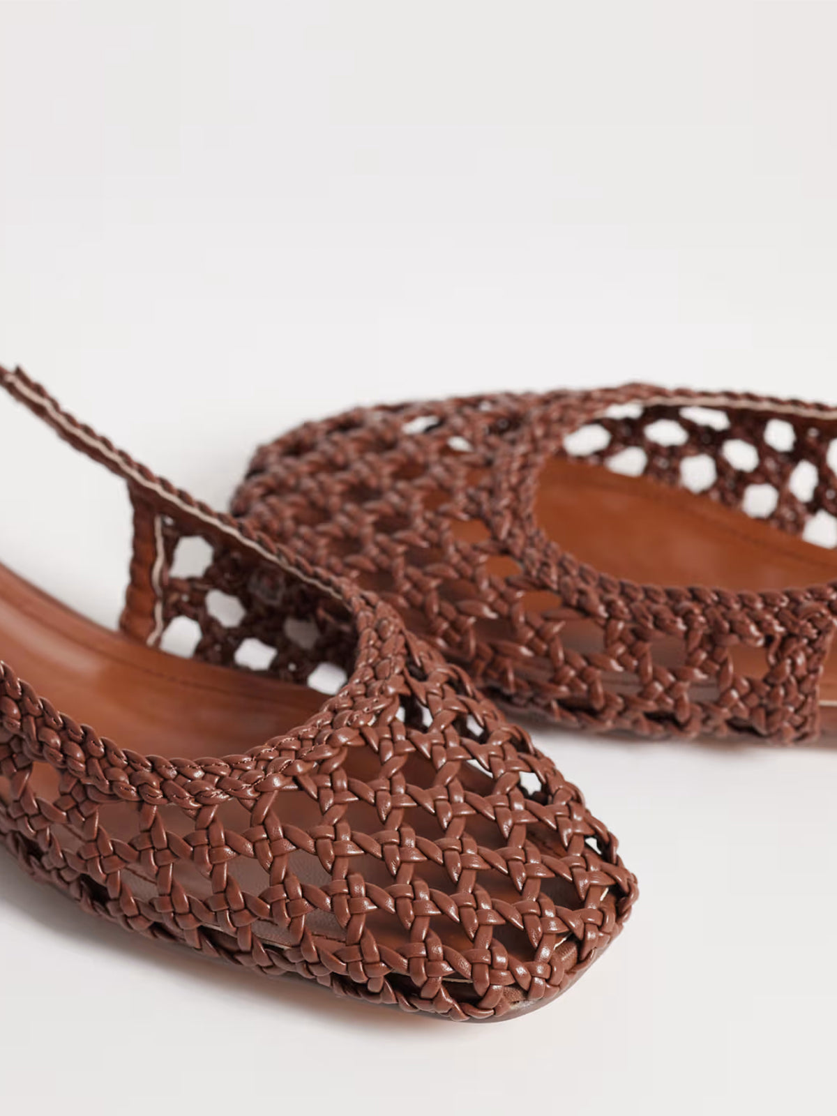 Tan Woven Vegan Leather Square-Toe Classic Back Strap Flats