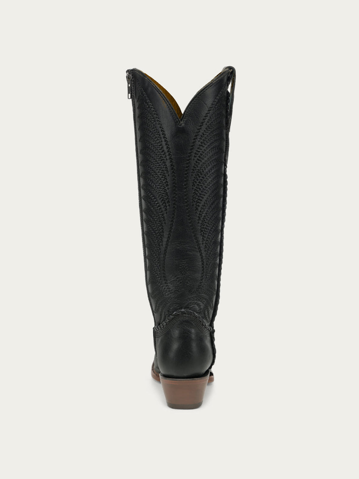 Chic Wings Embroidery Snip-Toe Full-Zip Knee High Cowgirl Boots - Black