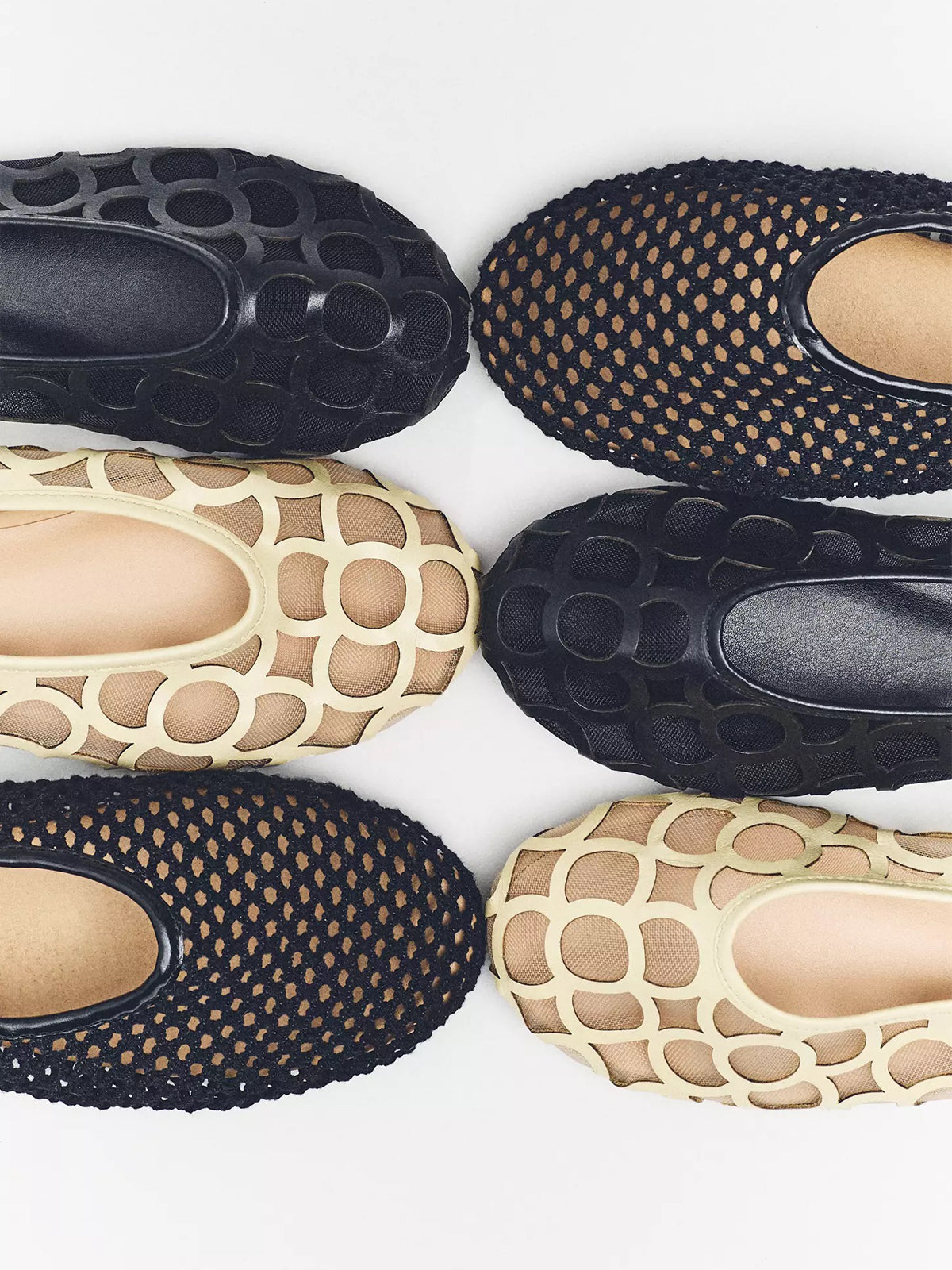 Black Vegan Leather Round-Toe Cutout With Mesh Ballet Flats