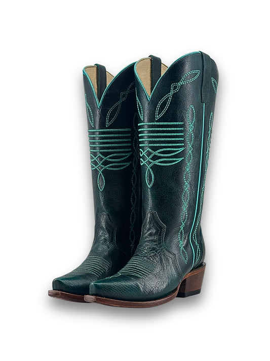Turquoise Snip-Toe Classic Embroidery Half-Zip Western Mid Calf Cowgirl Boots