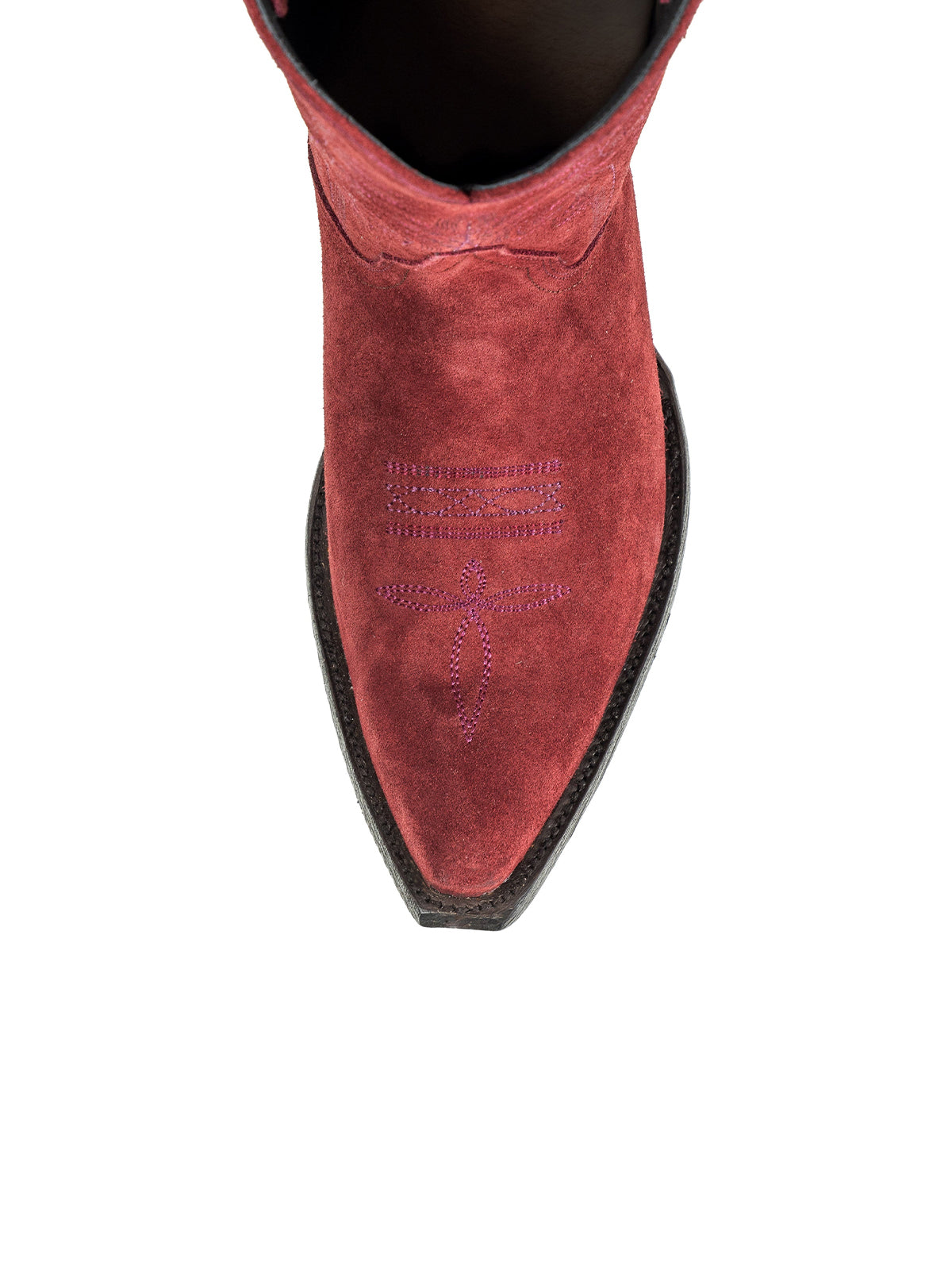 Snip-Toe Chic Embroidery And Side Studs Ankle Cowgirl Boots - Burgundy