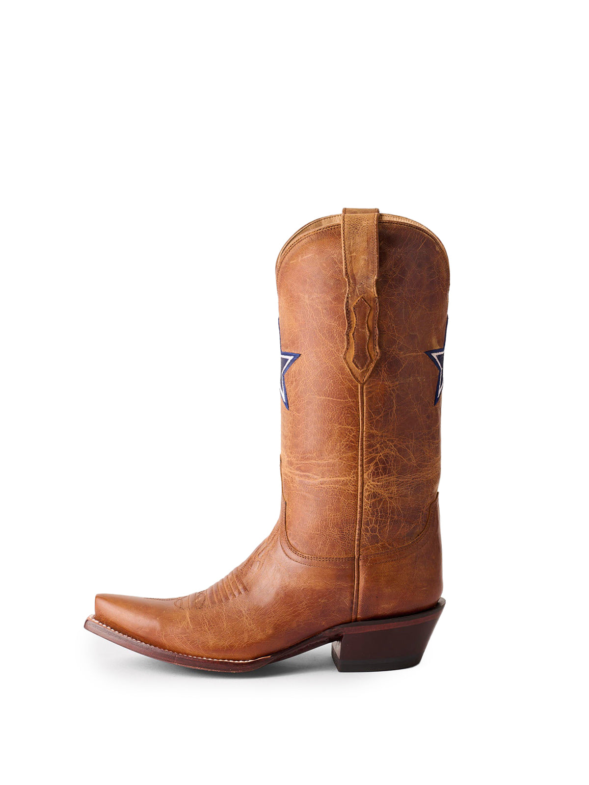 Distressed Brown Snip-Toe Star Embroidery Mid Calf Cowboy Boots For Women