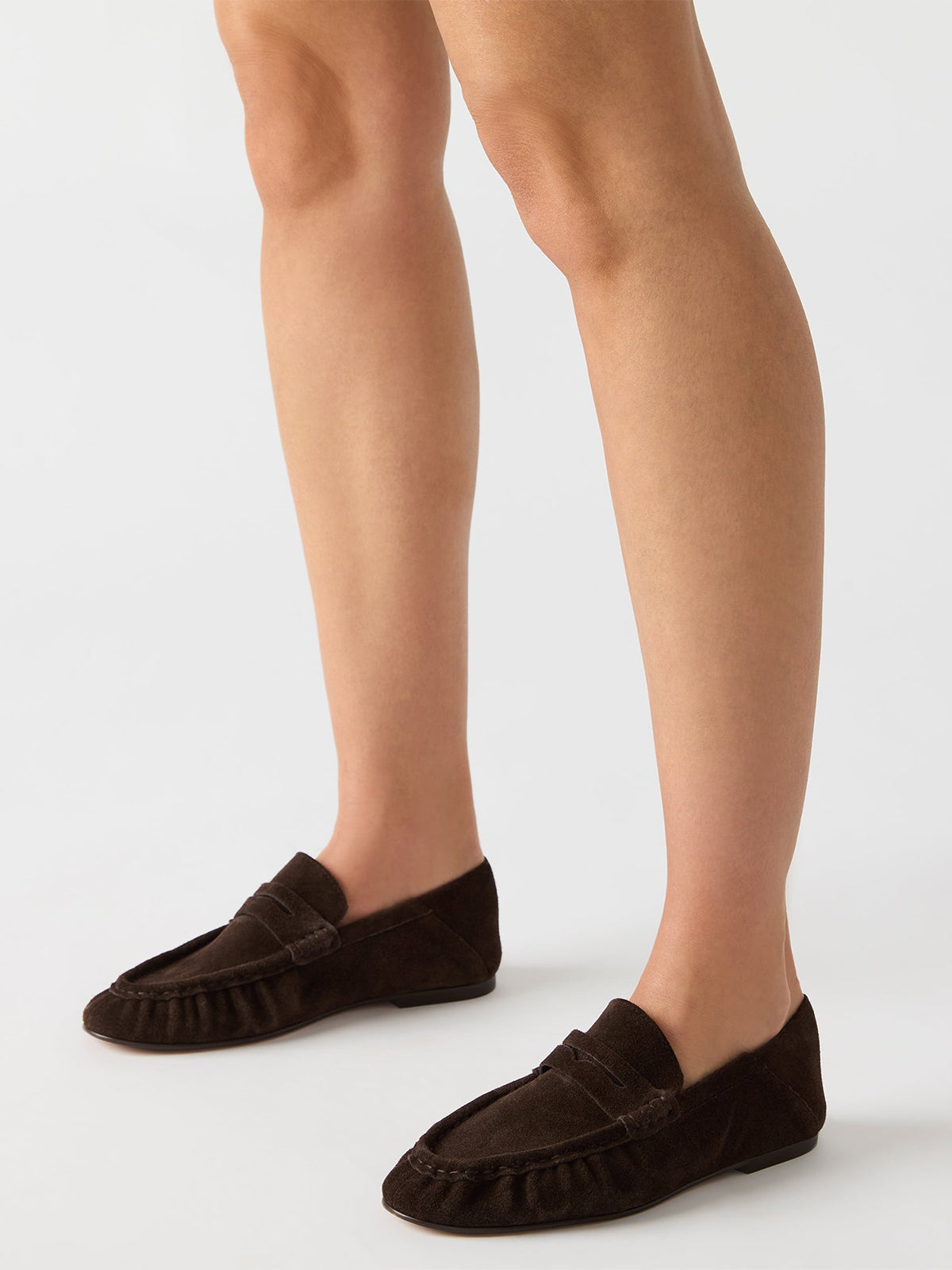 Coffee Faux Suede Round-Toe Stylish Slip-On Loafers Flats