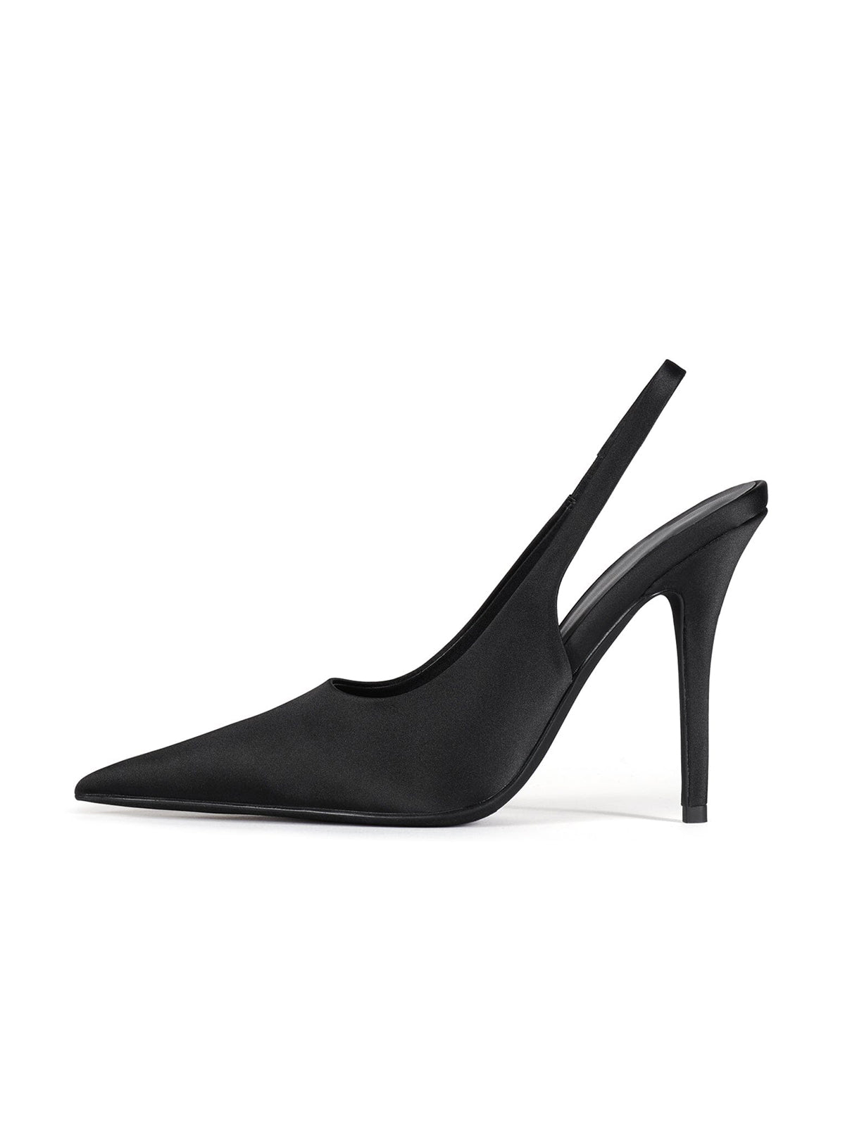 Black Satin Pointed-Toe Slip-On Slingback Chic High Heels