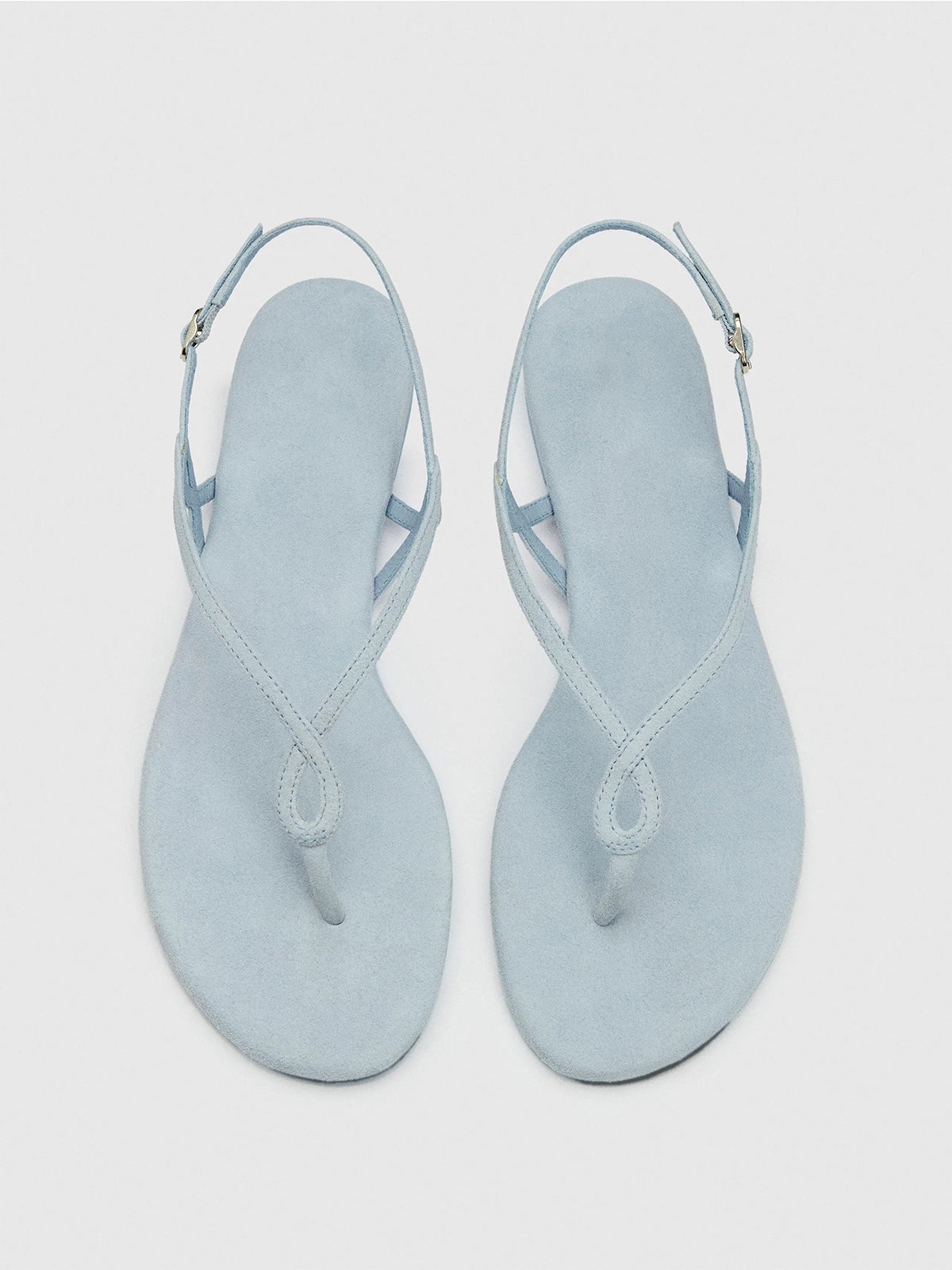 Mist Blue Faux Suede Round-Toe Strappy And Ankle Strap Sandals Flats