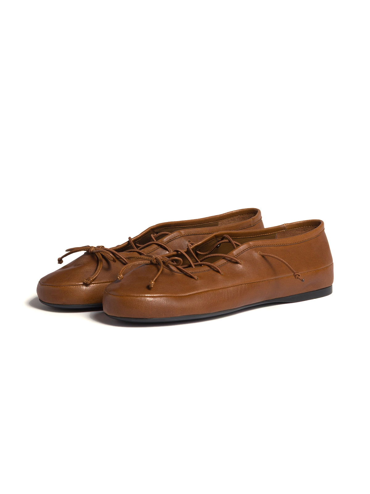 Brown Round-Toe Chic Lace-Up Front Bow Slip-On Flats