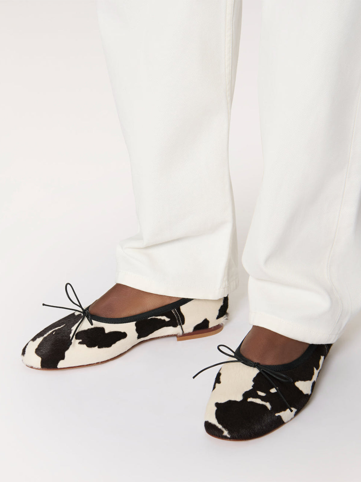 Cow Print Round-Toe Front Chic Bow Slip-On Ballet Flats