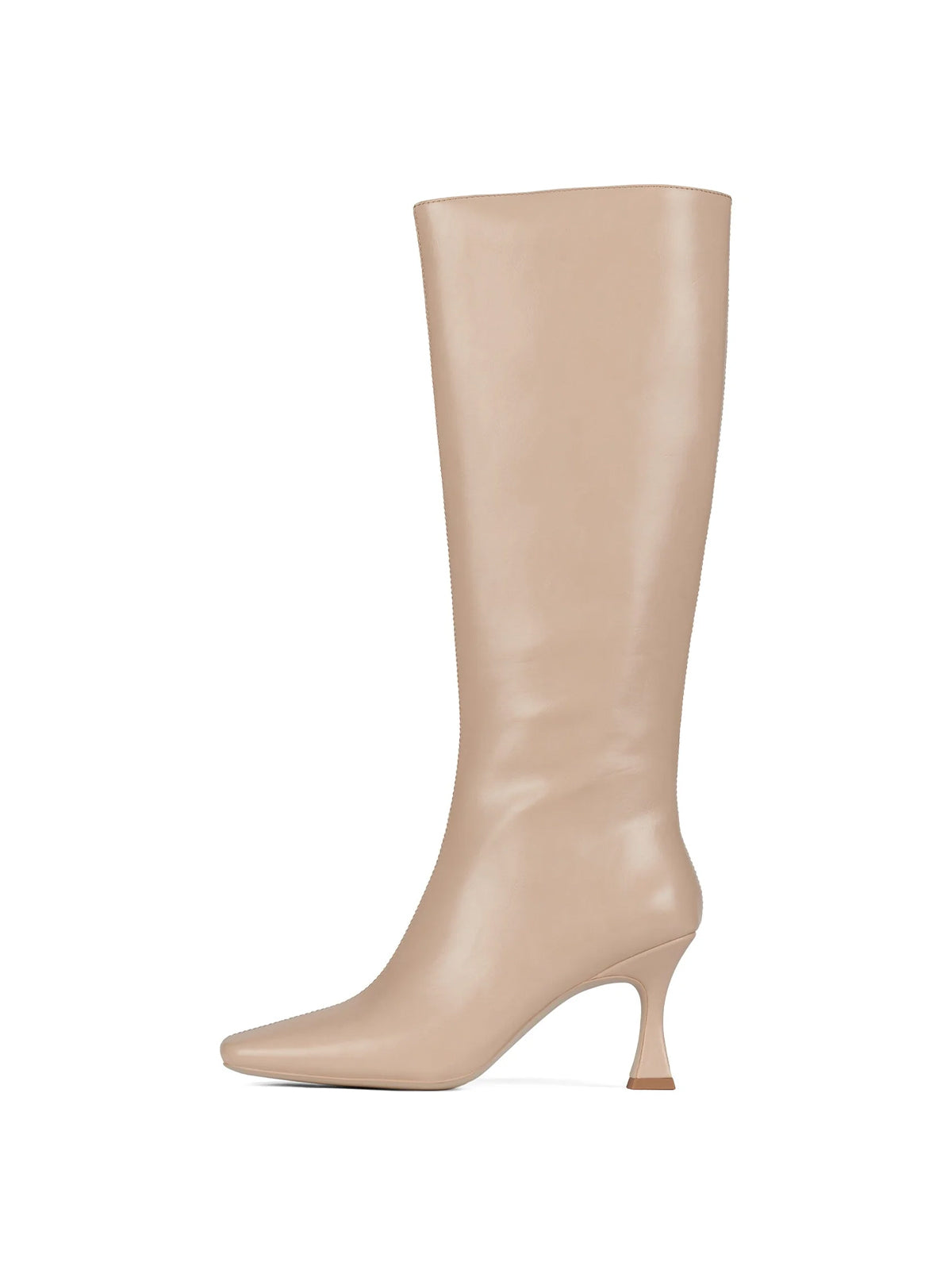 Beige Square-Toe Wide Calf Simple Knee High Stiletto Boots