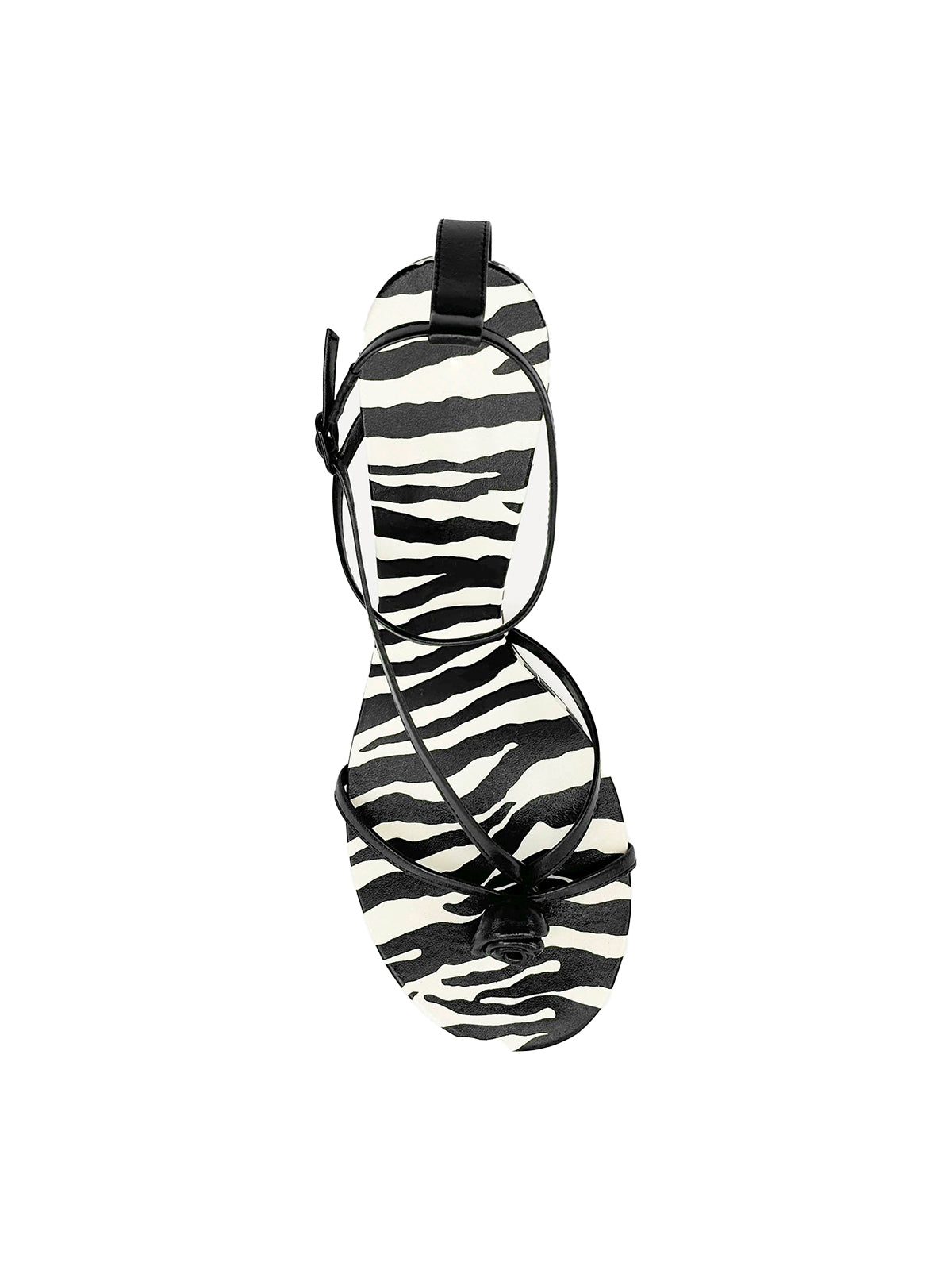 Black Round-Toe Front Rose Strappy High Heels