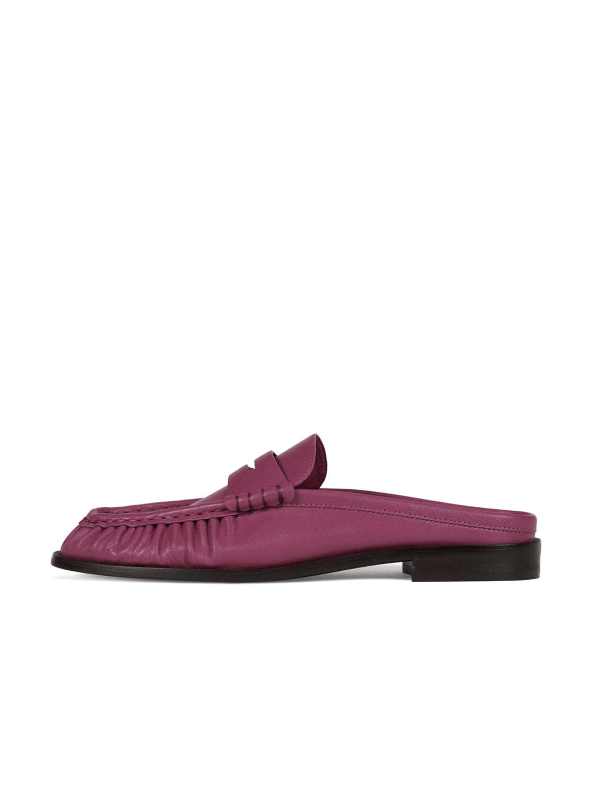 Round-Toe Backless Slip-On Loafer Mule Flats - Fuchsia