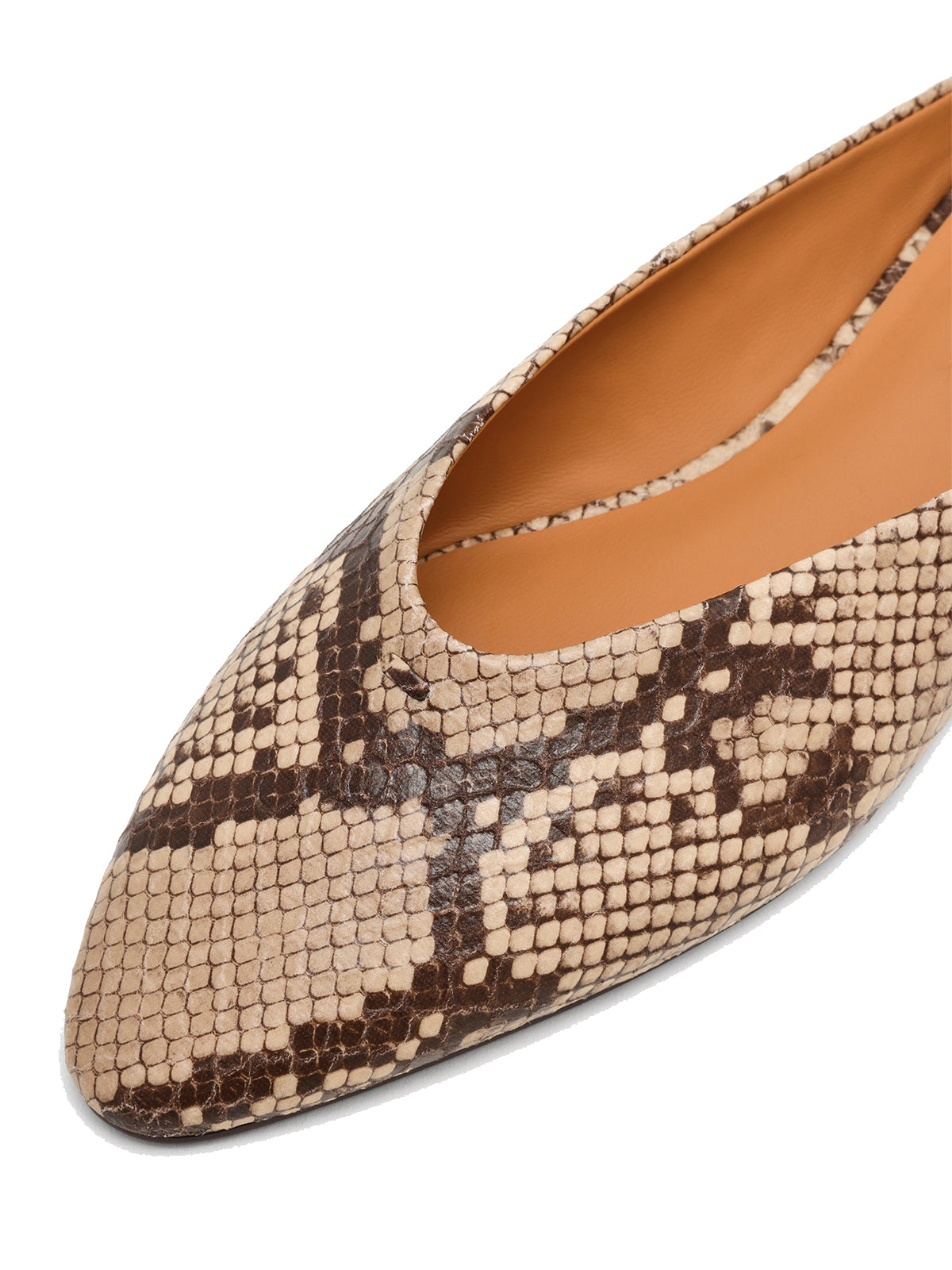 Snakeskin Print Almond-Toe Slip-On Simple Backless Flats