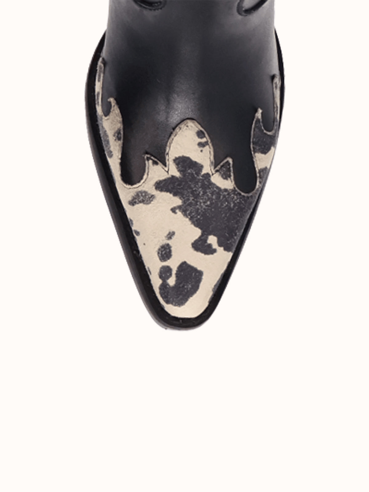 Contrast Black And Cow Pattern Snip-Toe Mid Calf Cowgirl Boots