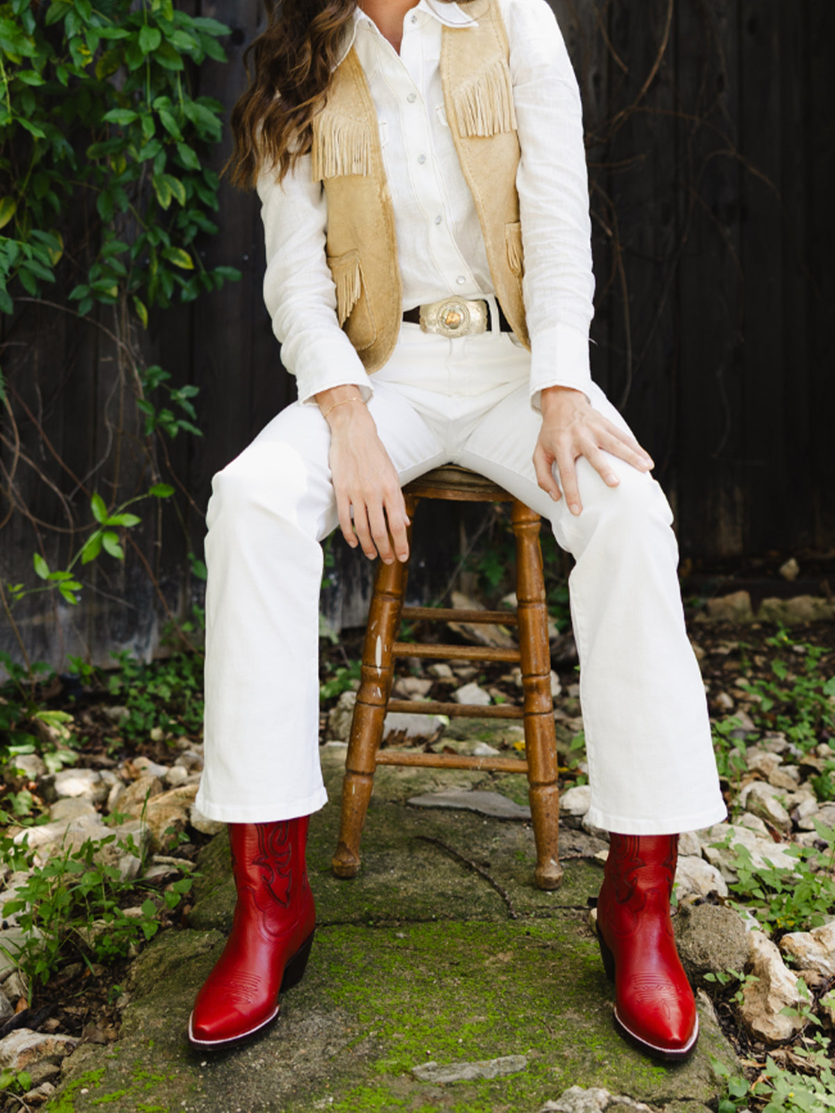 Red Snip-Toe Stylish Inlay Classic Mid Calf Cowgirl Boots