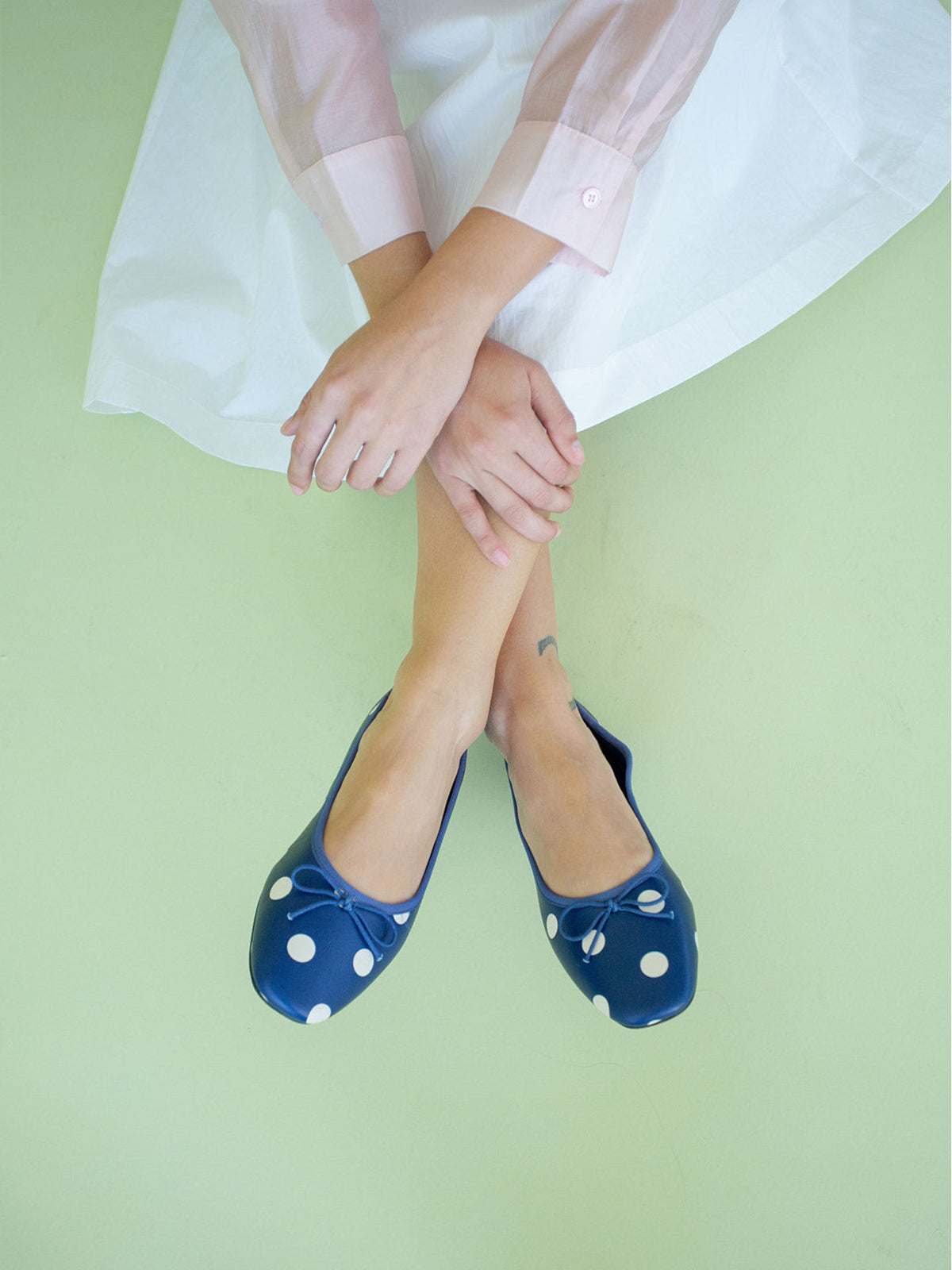Blue Square-Toe Chic Front Bow Classic Slip-On Ballet Flats