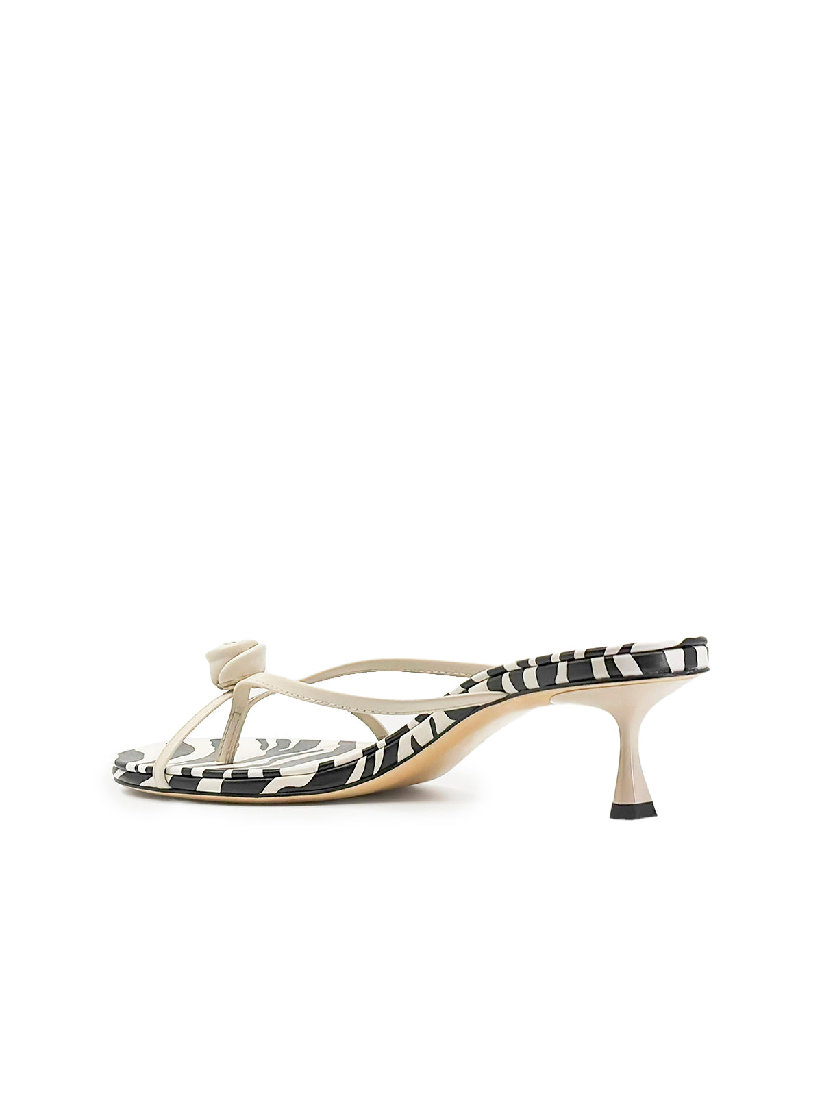 Beige Round-Toe Front Rose Flip Flop Kitten Heels